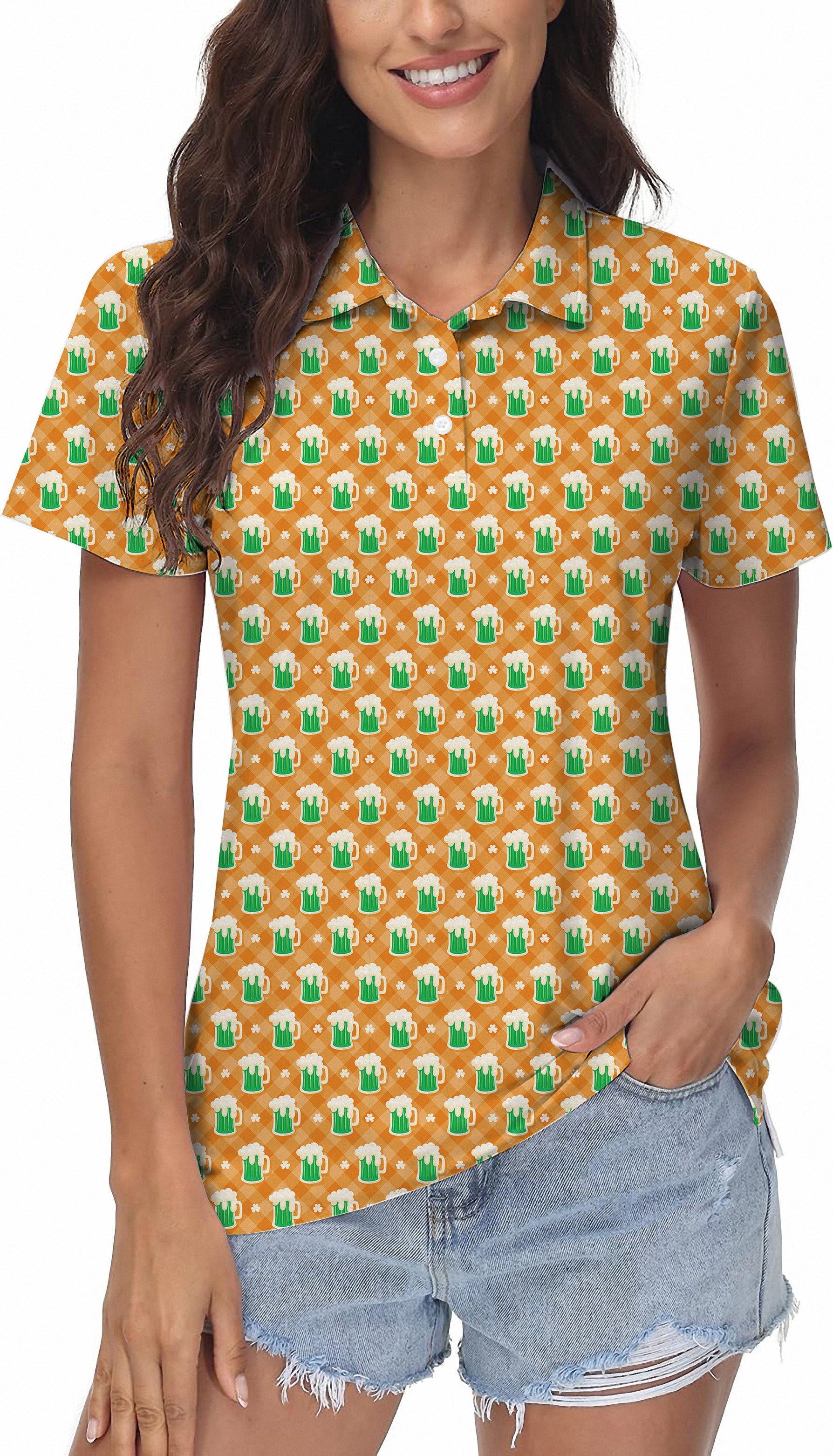 Green beer and clover leaf St. Patrick's Day Women's Golf Polo