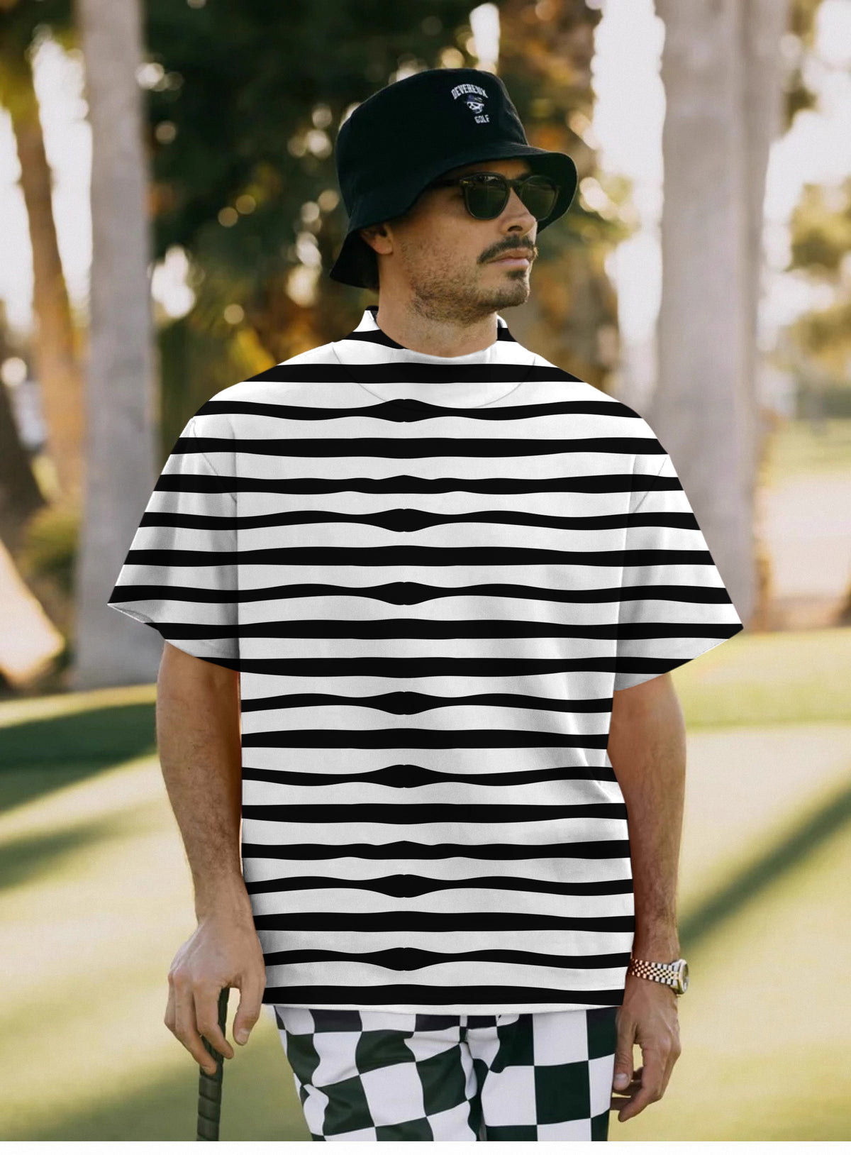 Men's Zebra stripes Mock Neck Long/Short Sleeve Golf Tops