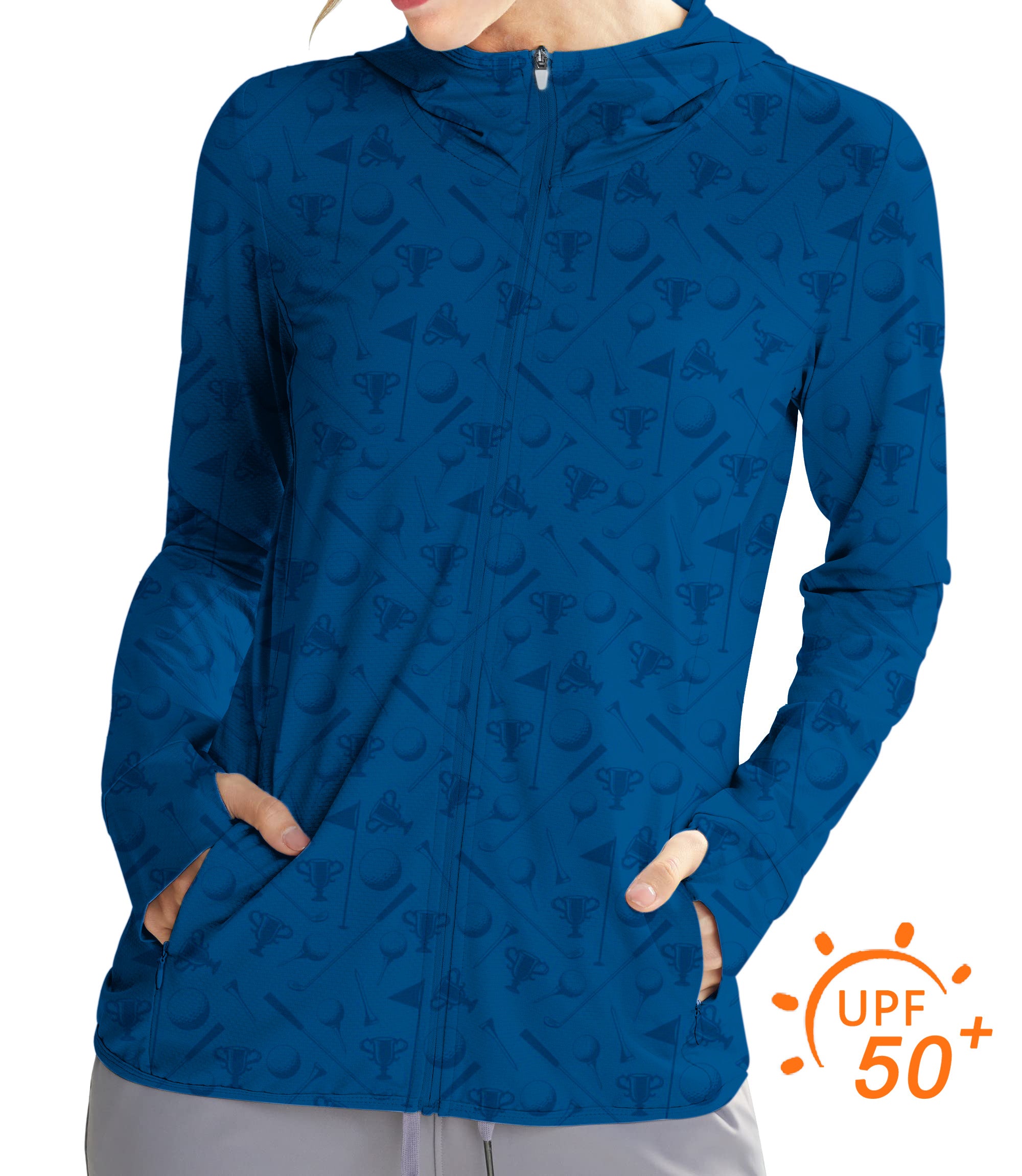 Women's Outdoor navy blue Golf Sun Protection Slim Fit zip hoodies