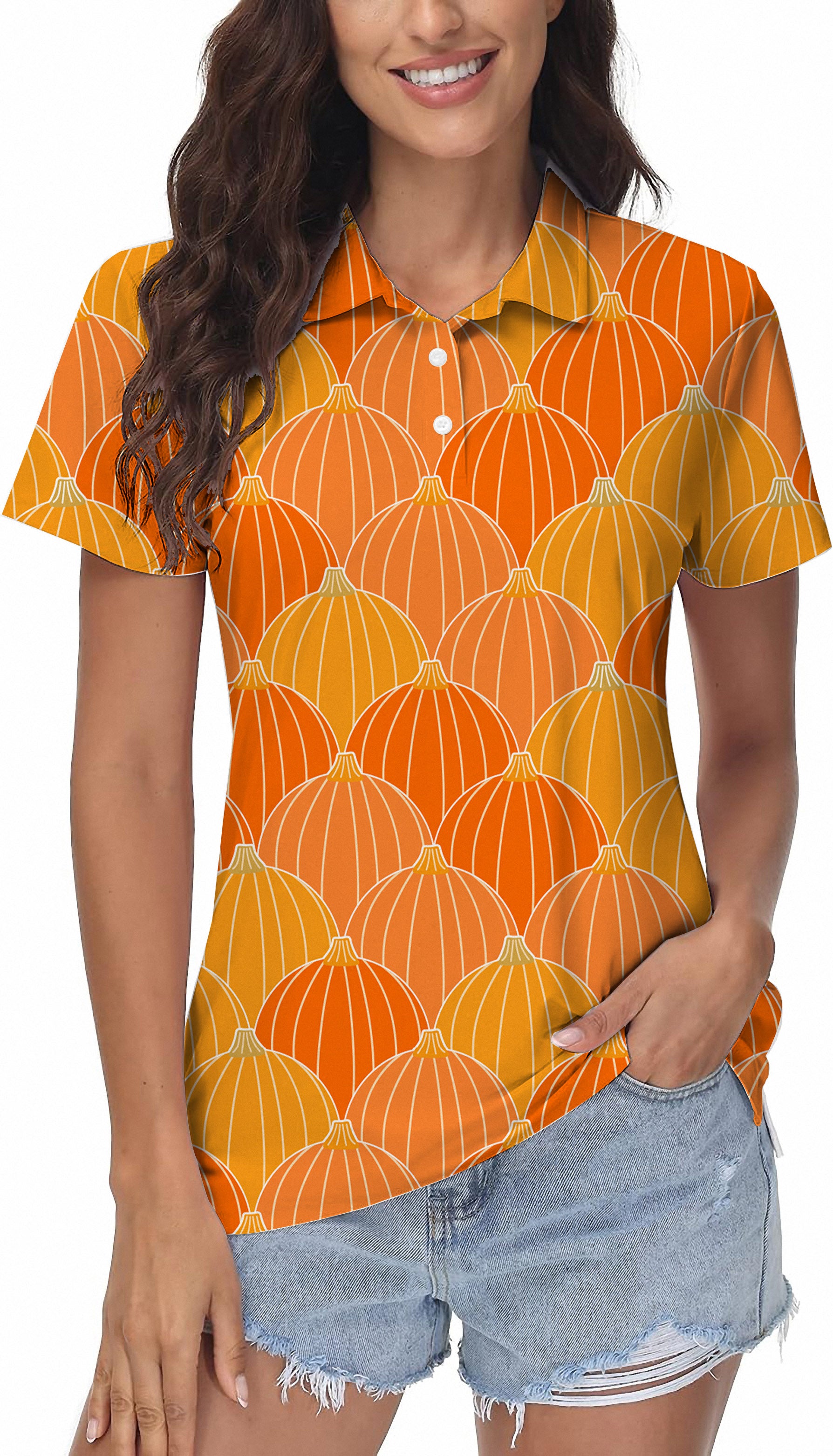 Halloween Thanksgiving Pumpkin Bones Women's Golf Polo