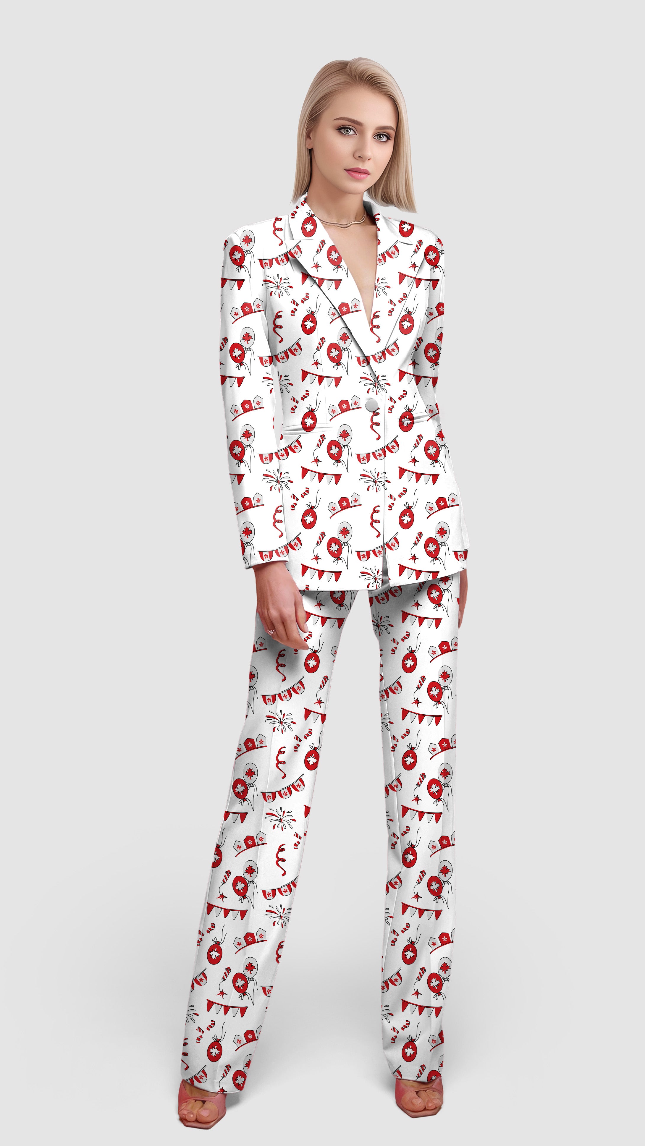Canadian Flag Celebration Women's Blazer Casual Work Office Blazer Suit set