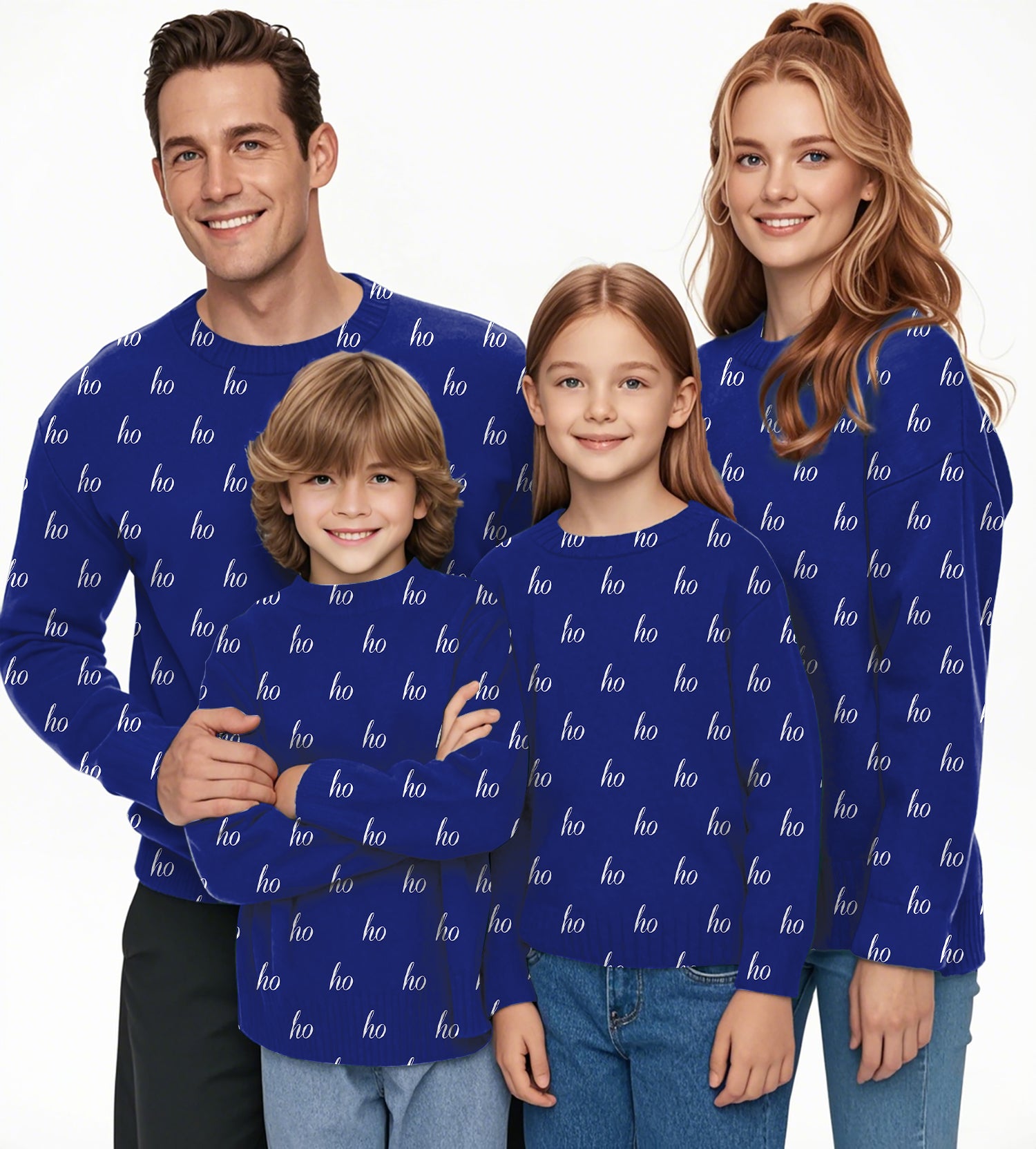 Blue Custom Name Christmas Crewneck Pullover Ugly Sweater Men Women boy girl family