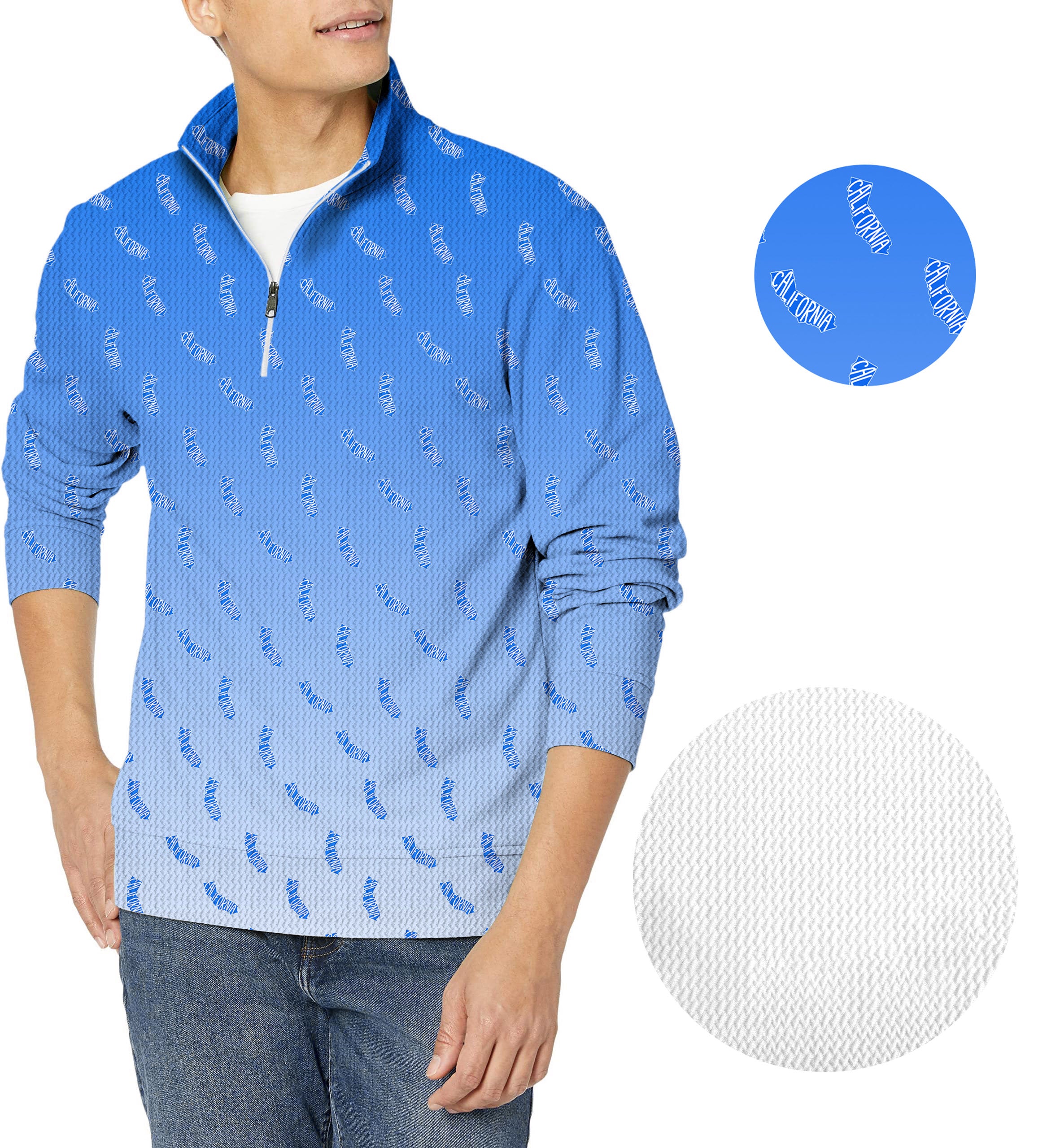 Blue California Men's Golf Waffle Zipper Pullover