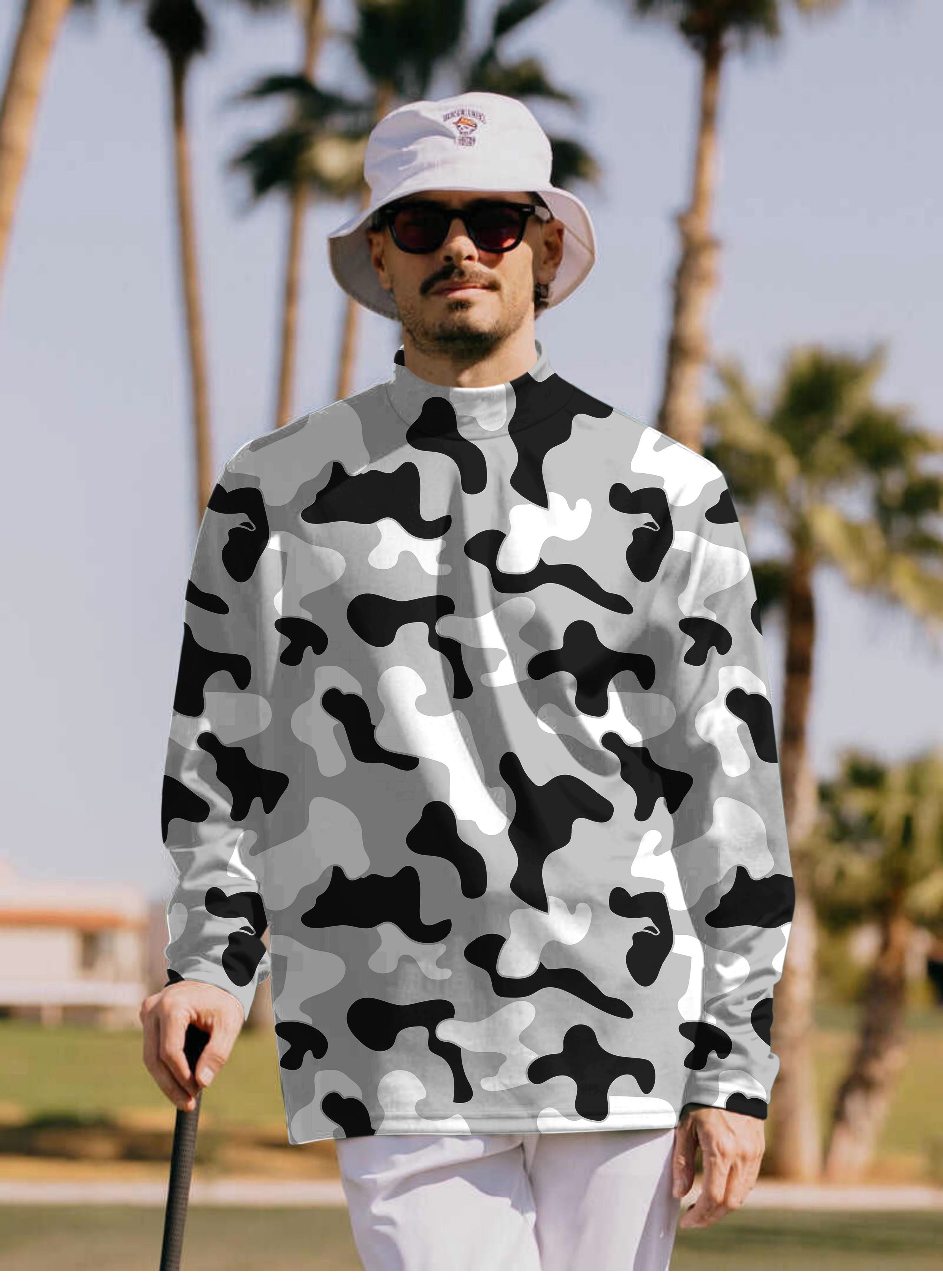 Men's Grey camouflage Pullover High neck Long/Short sleeve T-Shirt limited edition
