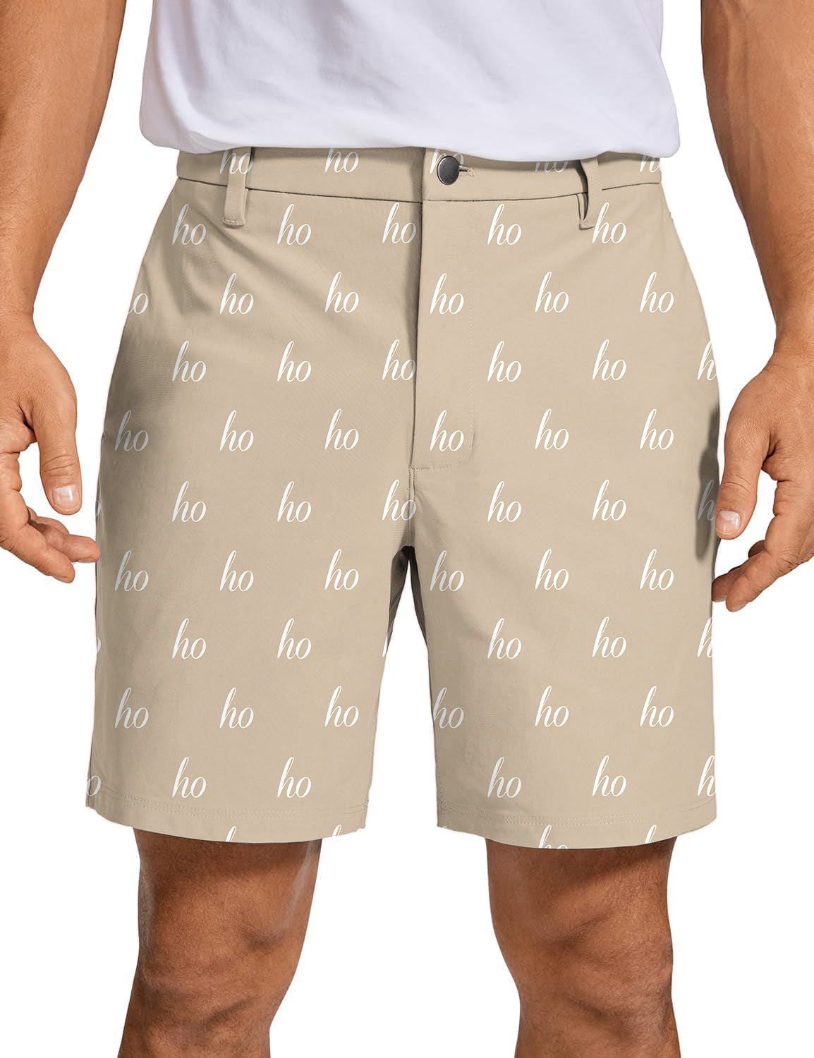 Men's Beige Custom Name Christmas Golf Shorts