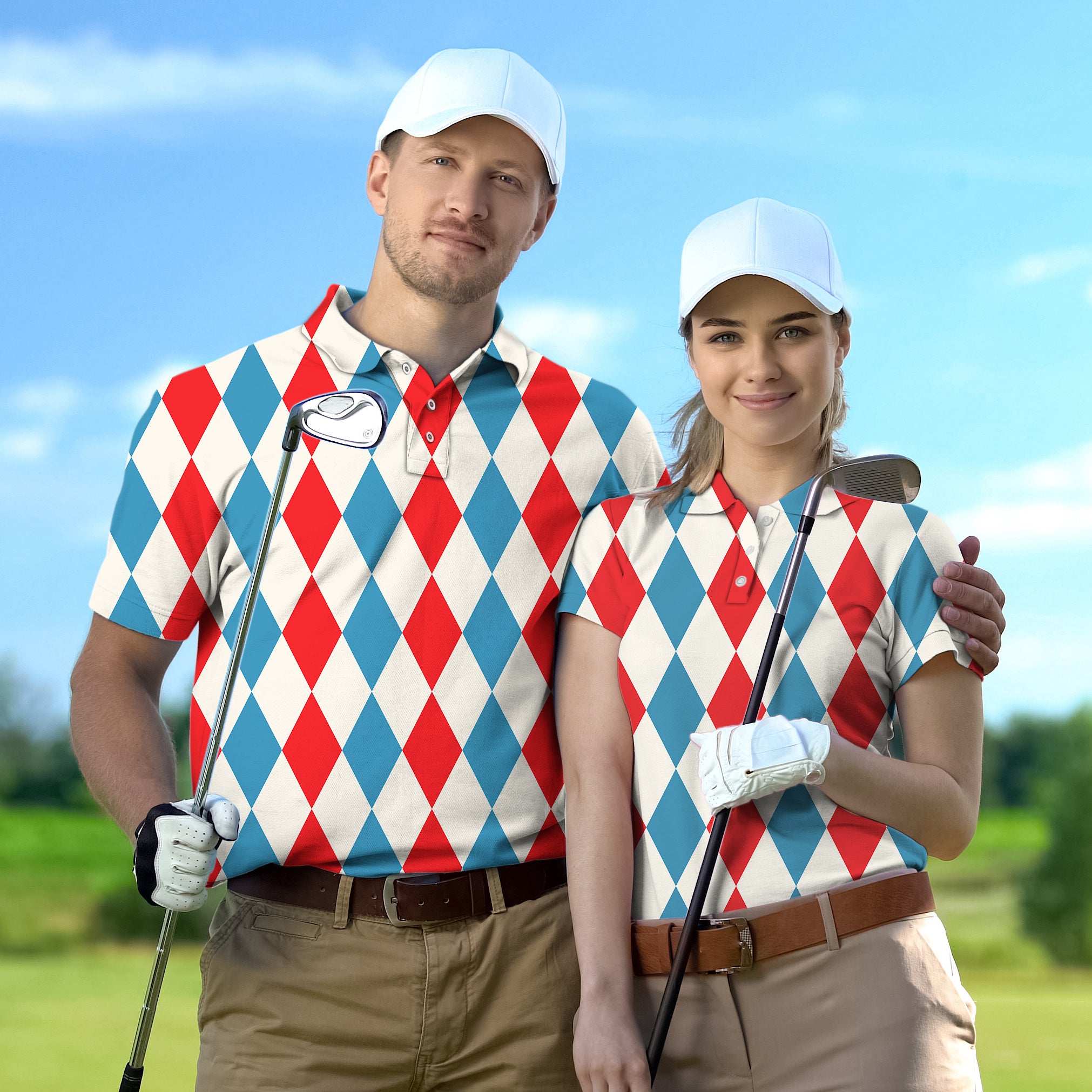 Couple Geometric checkerboard Argyle set Golf Championship Trophy tournament