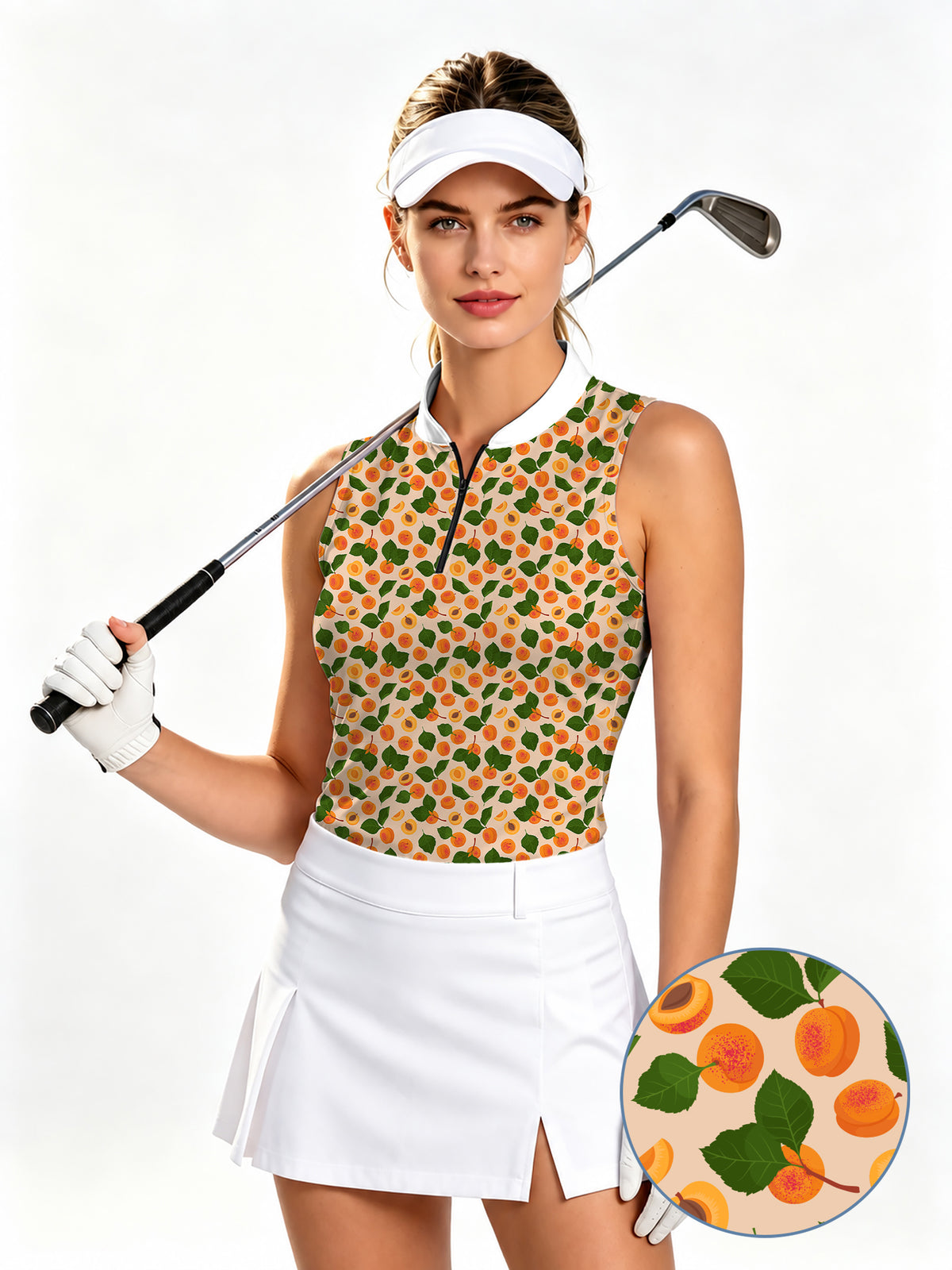 Peach leaves Women's Quarter Zip Mock Neck Sleeveless Golf Athletic Blouse