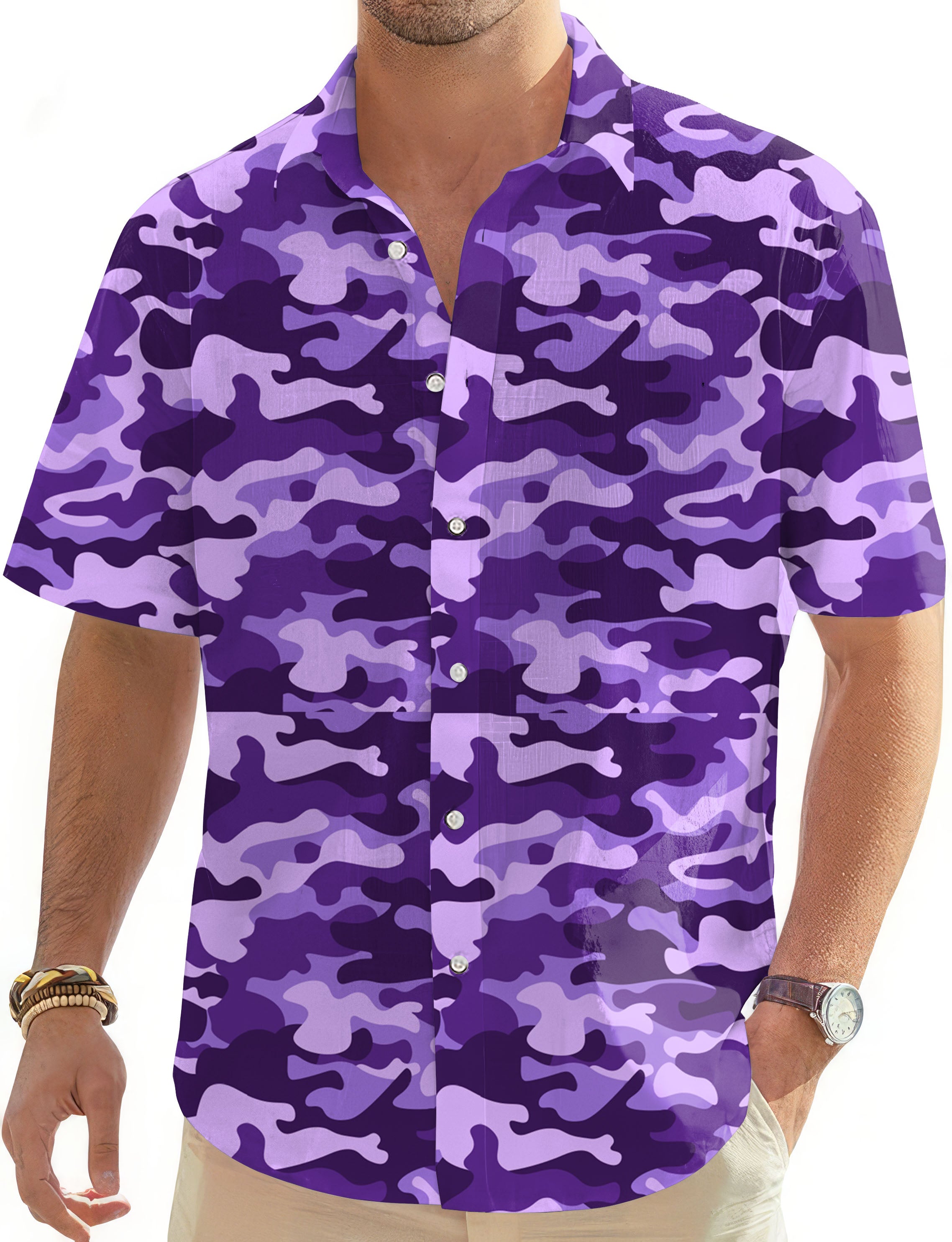 Purple Camo-Men's Golf Hawaiian Shirts Button Down Shirt