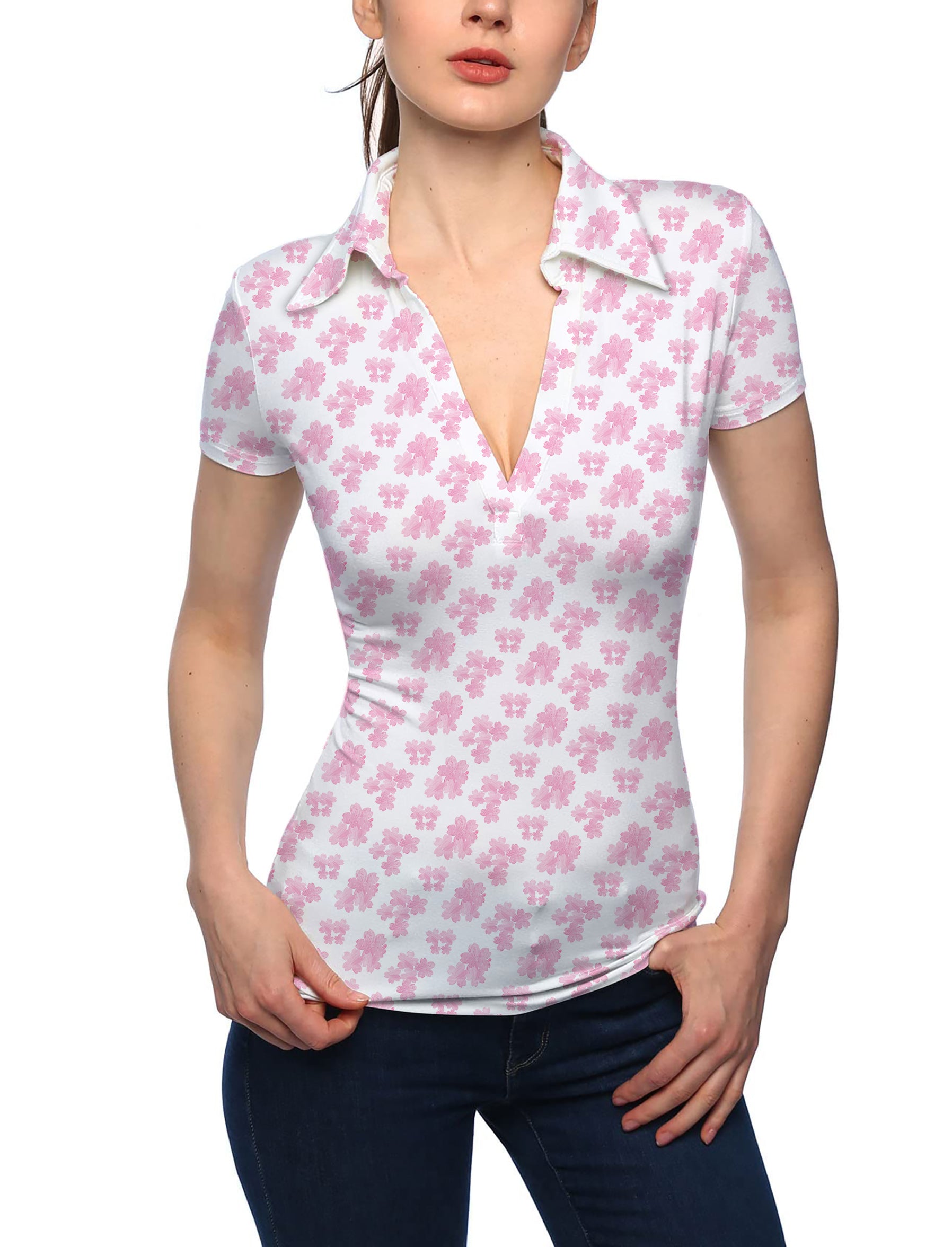 Women's sakura V Neck Golf Polo