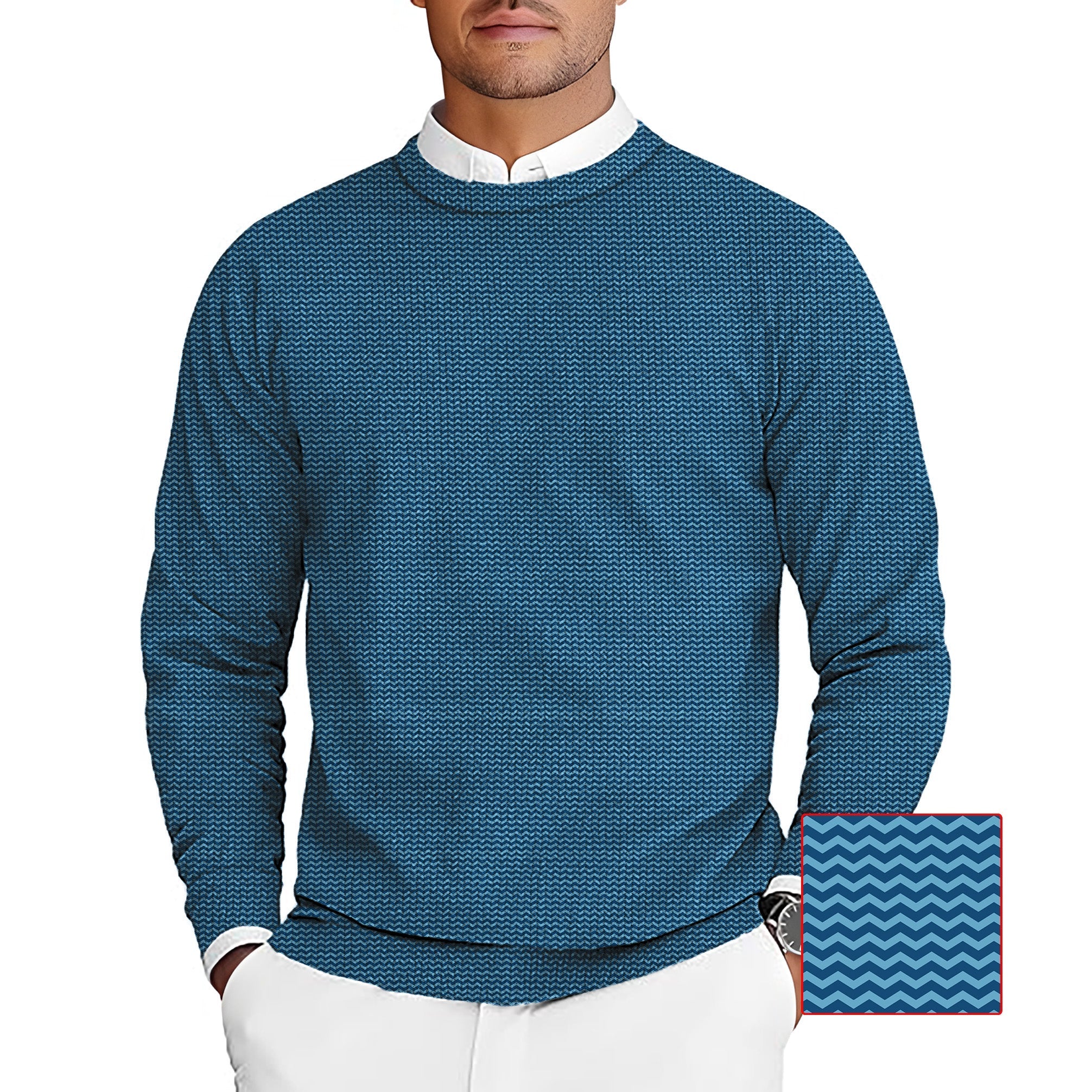 Blue Waves Men's Golf crewneck pullover sweater with wave pattern design