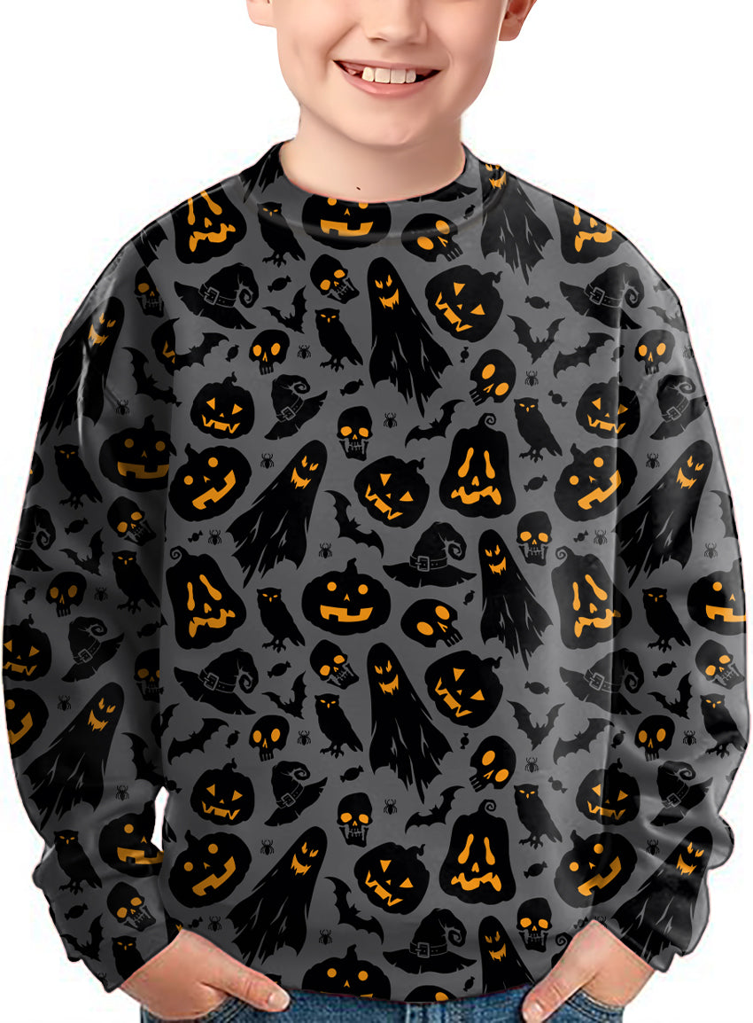 Spooky Halloween Crewneck Pullover Kids Ugly Sweater