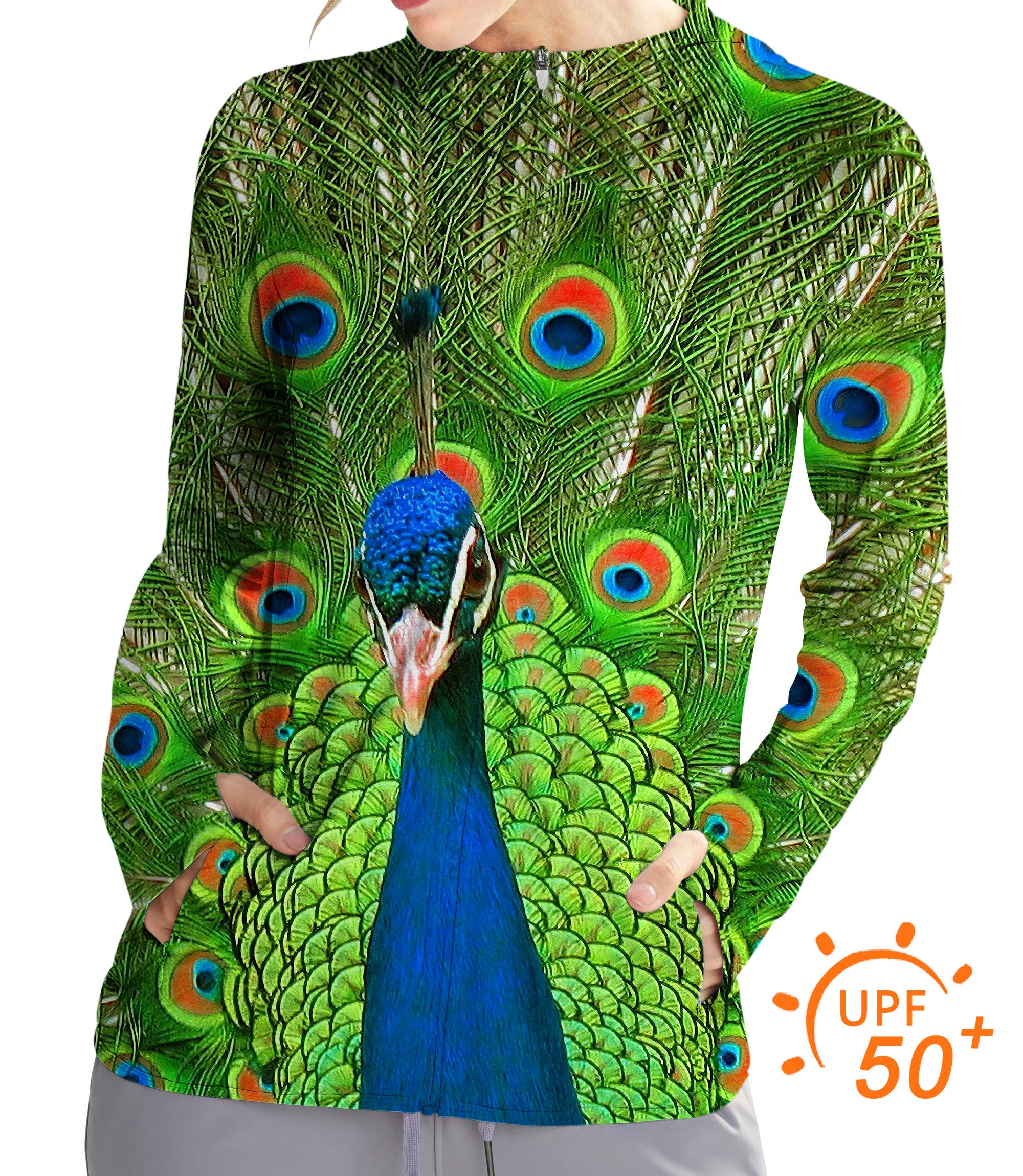 Women's Outdoor peacock flaunting its tail Golf Sun Protection Slim Fit zip hoodies