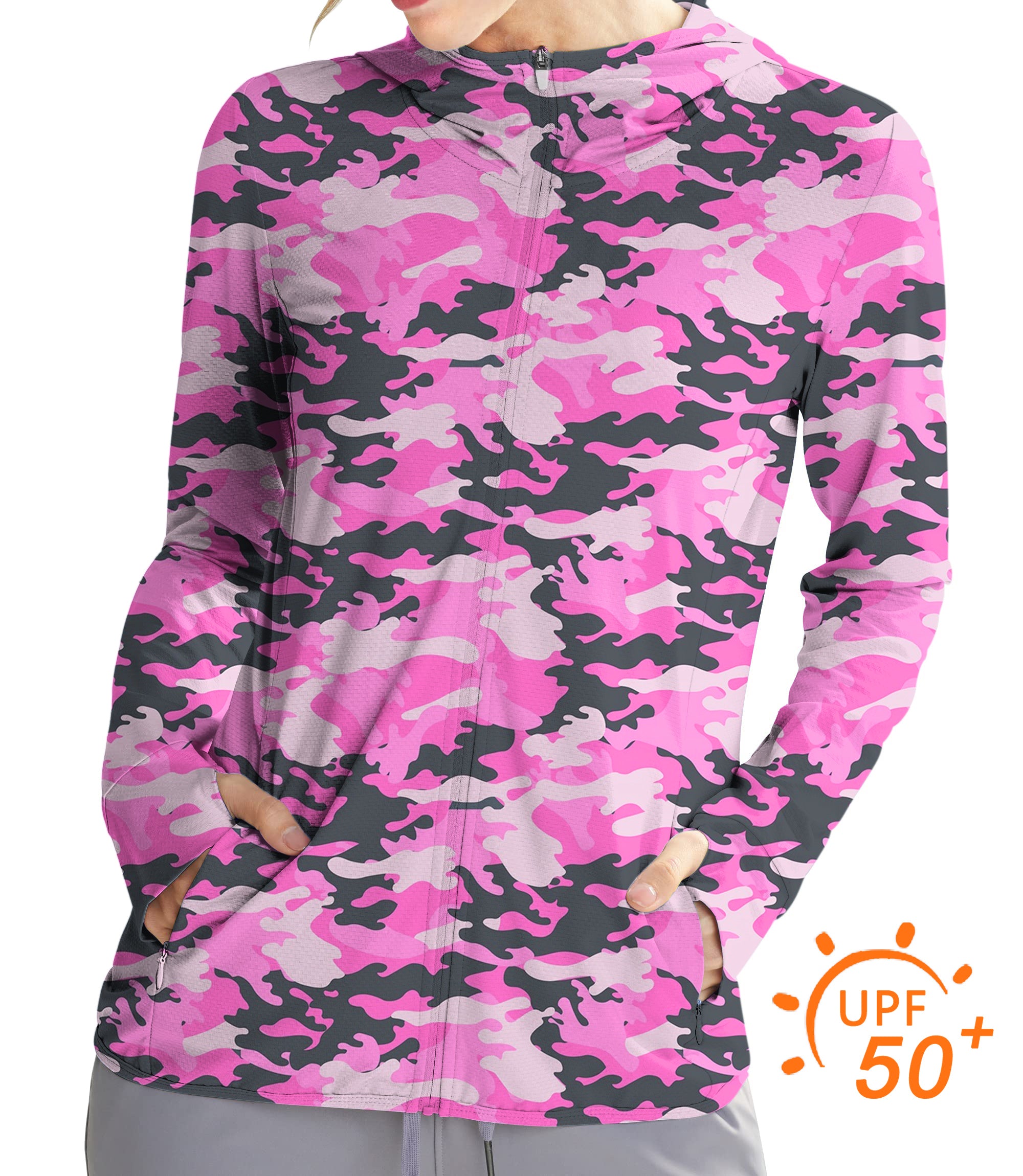 Women's Outdoor Pink Camo Golf Sun Protection Slim Fit zip hoodies