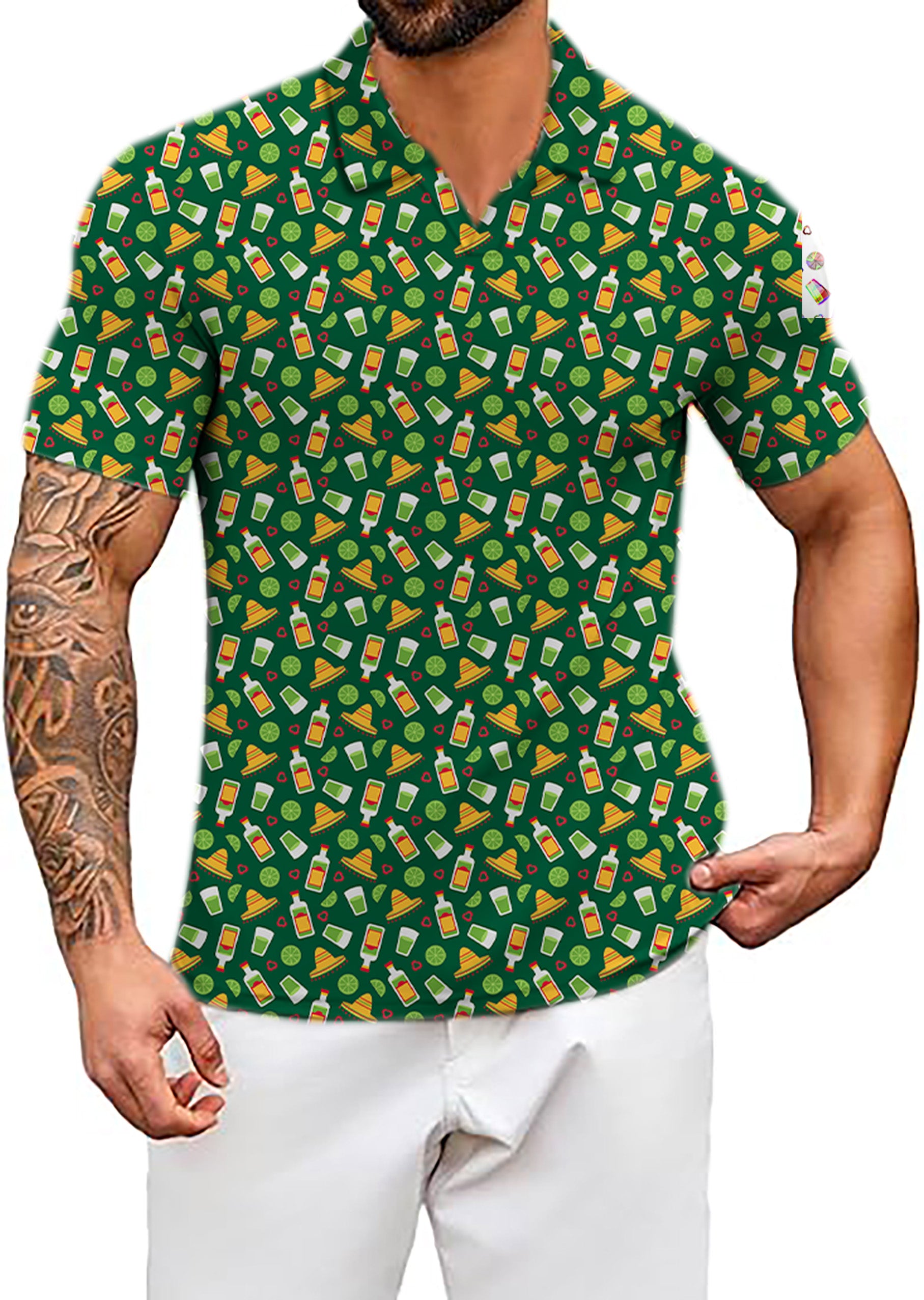 Men's LEMON CHELADA V Neck Golf Polo Shirts