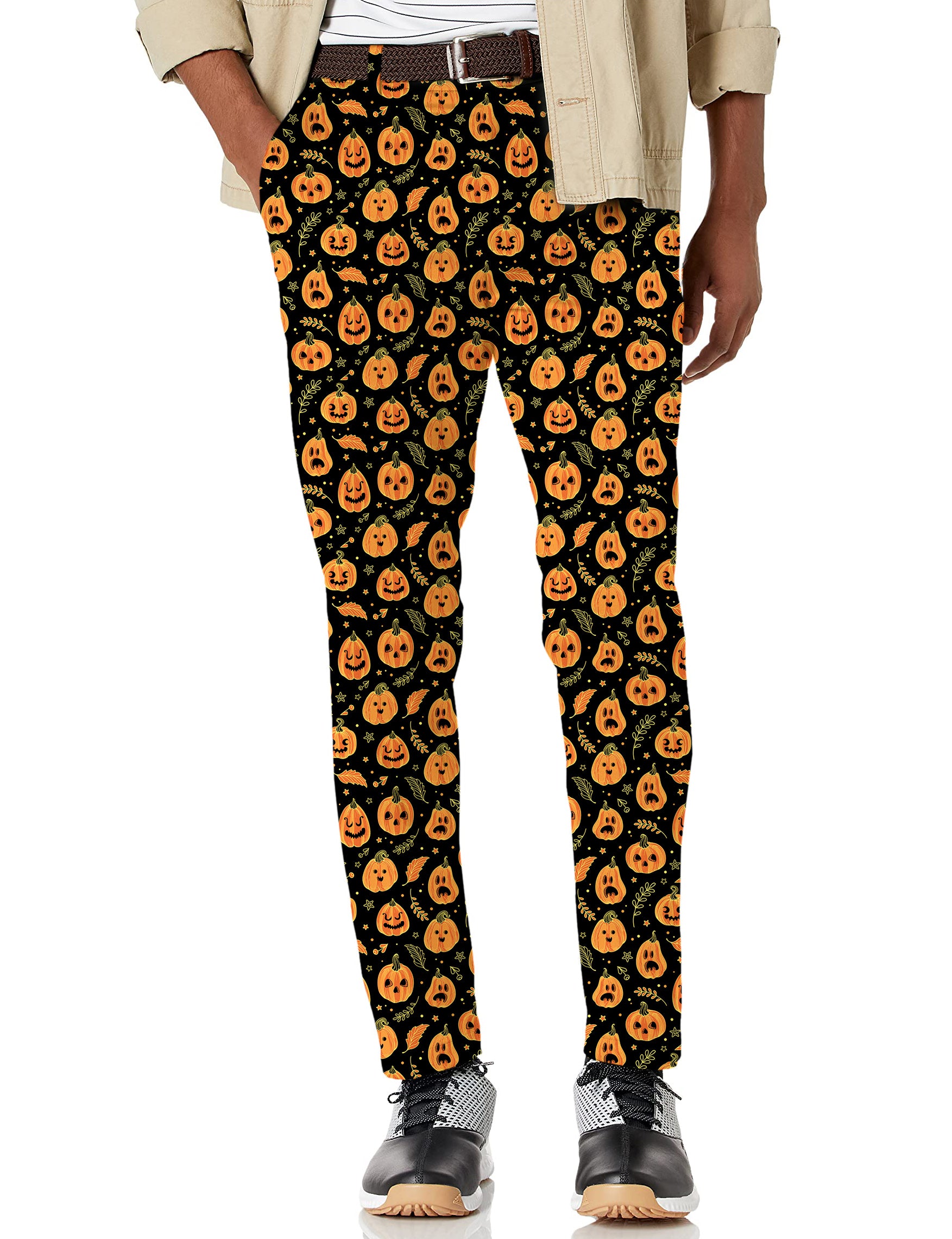 Men's Halloween Kawaii Pumpkin Bones Stretch Golf Pants