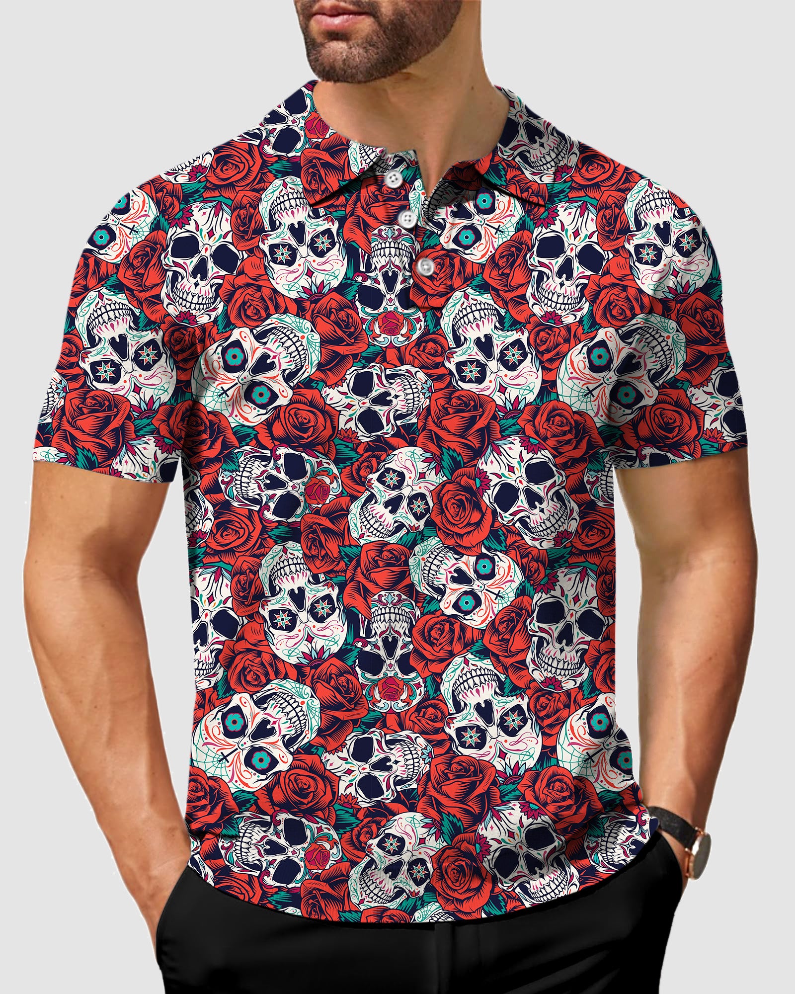 Men's Rose Skull golf polo