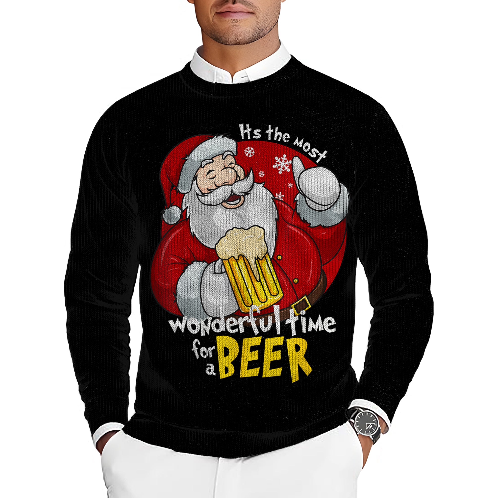 The Most Wonderful Time For a Beer Men's Golf Crewneck Pullover Sweaters Ugly Sweater