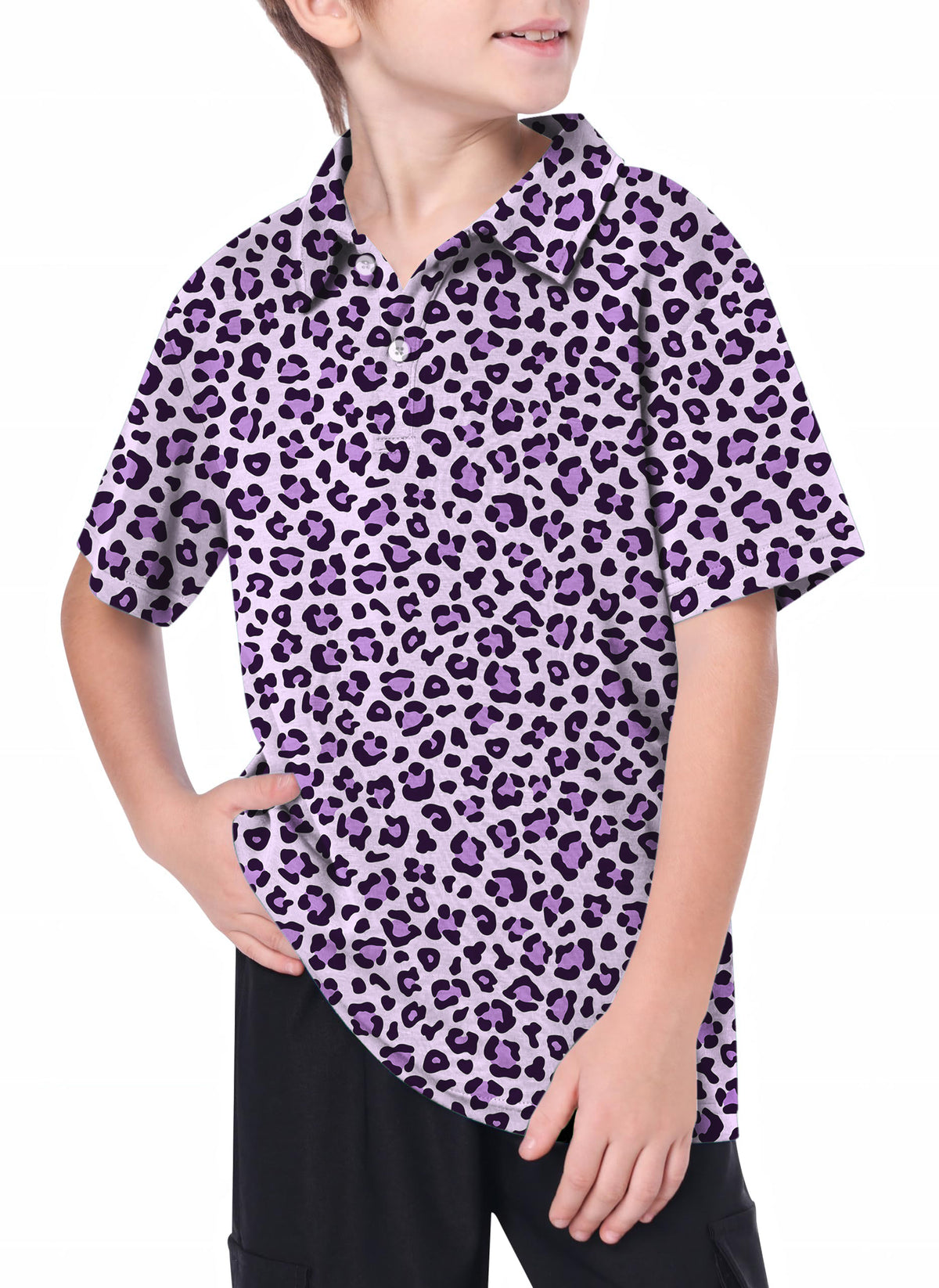 Youth pink leopard print Golf Polo