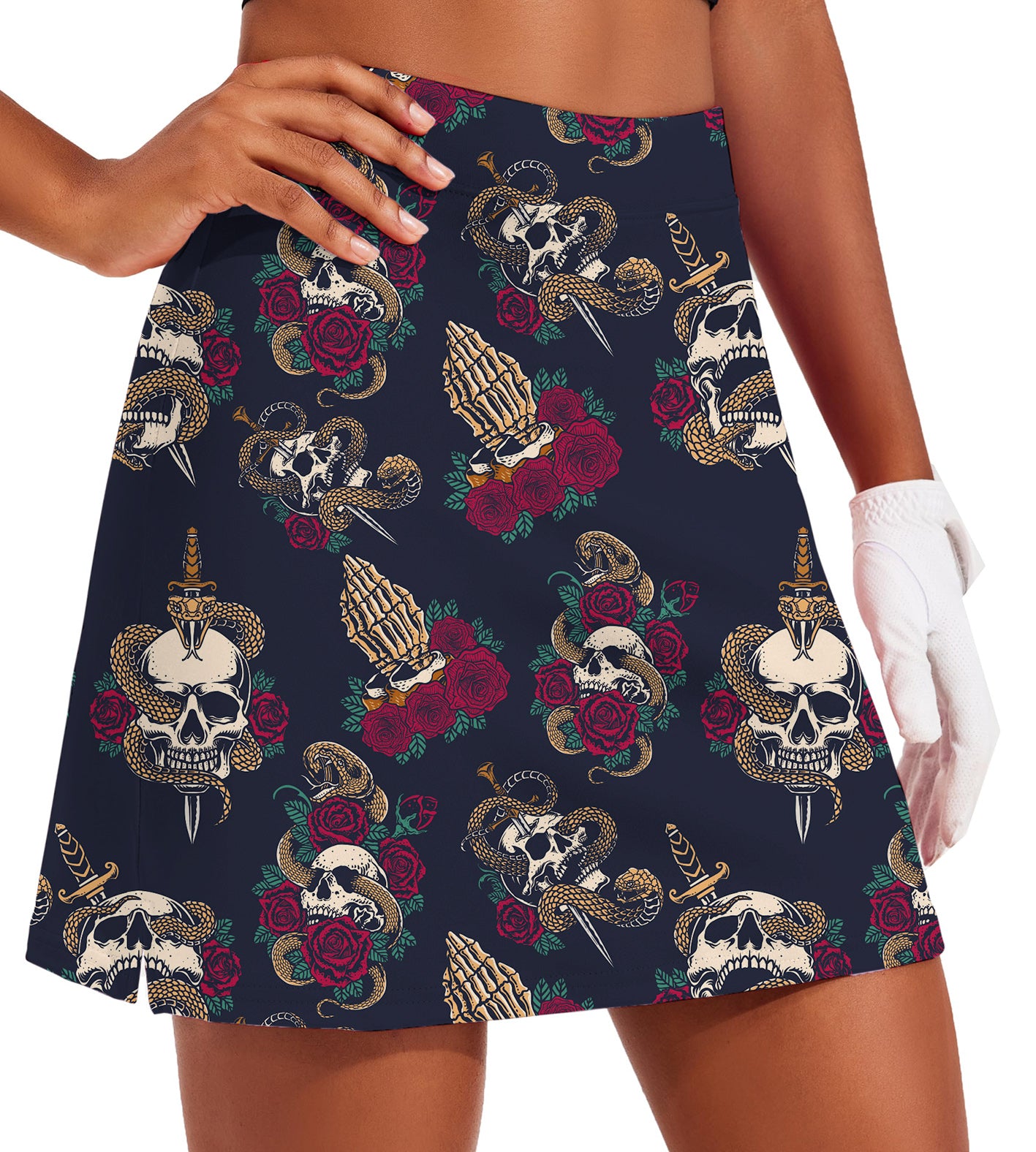 Women's -Halloween Snake Skeleton Golf Skirts Inner Shorts Pocket