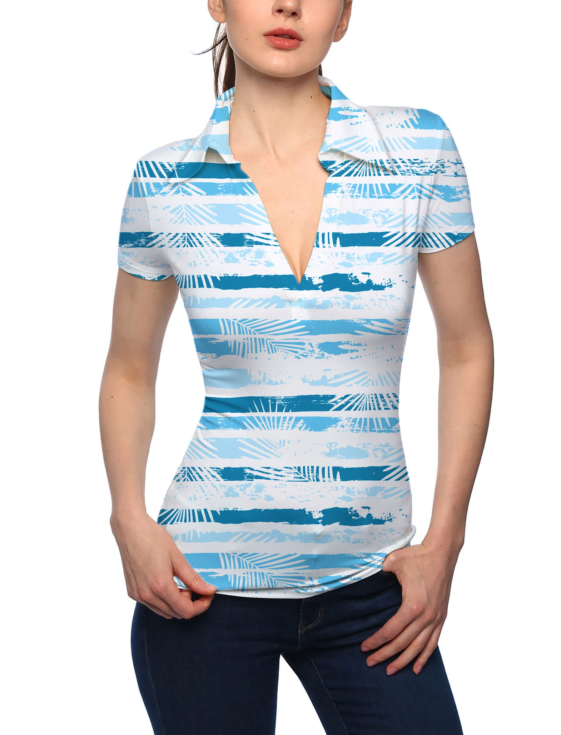 Women's Tropical Blues V Neck Golf Polo