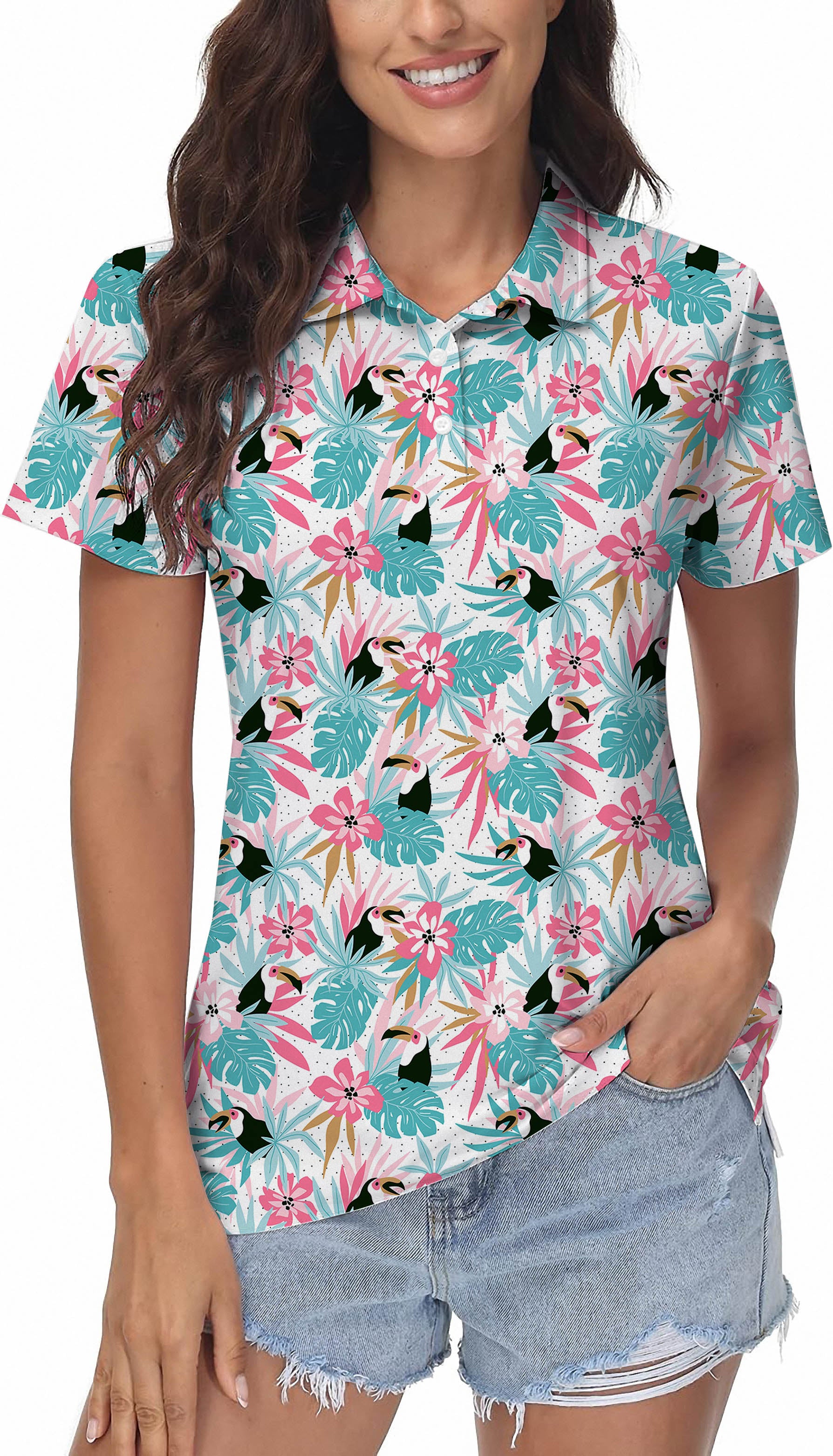 Floral Toucan Women's Golf Polo