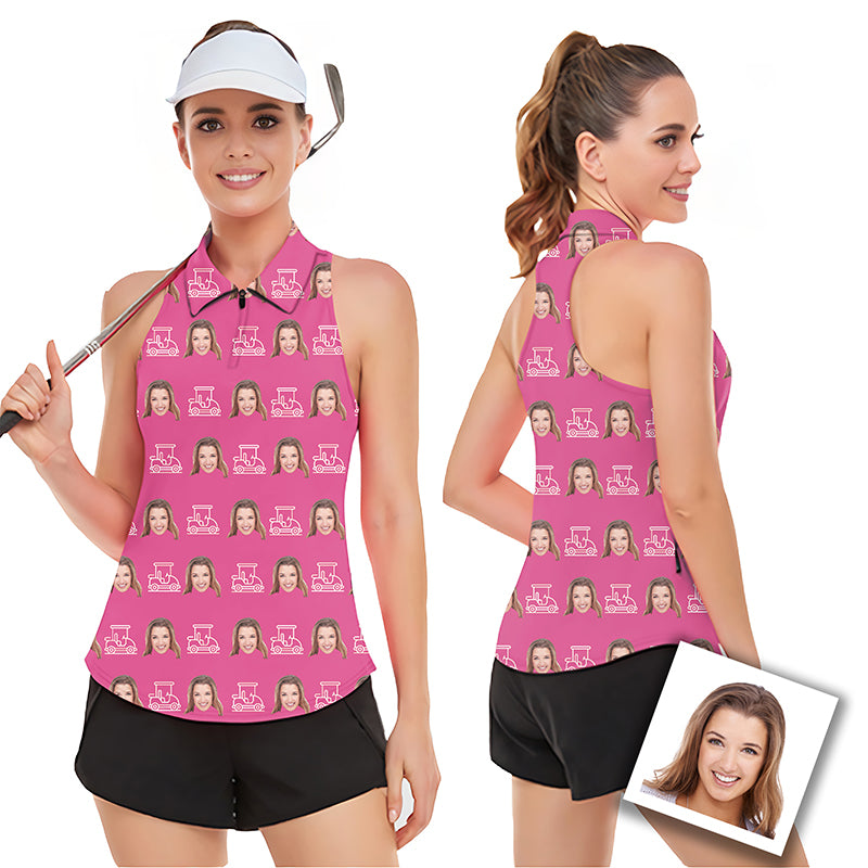 Custom Photo Funny Face Women's Sleeveless Golf Tank Top Shirt Polo