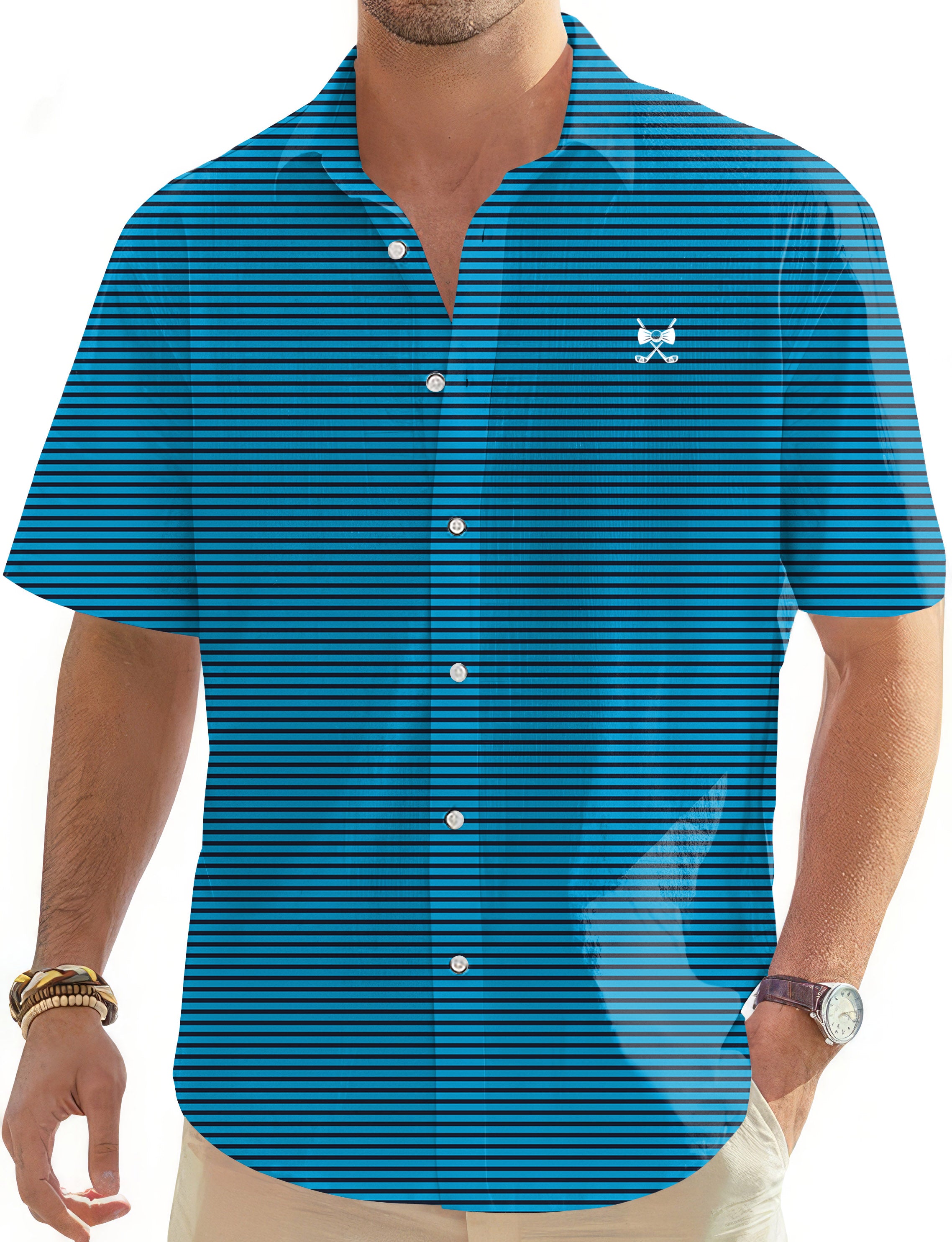Daytona MVP Navy Men's Golf Hawaiian Shirts Button Down Shirt