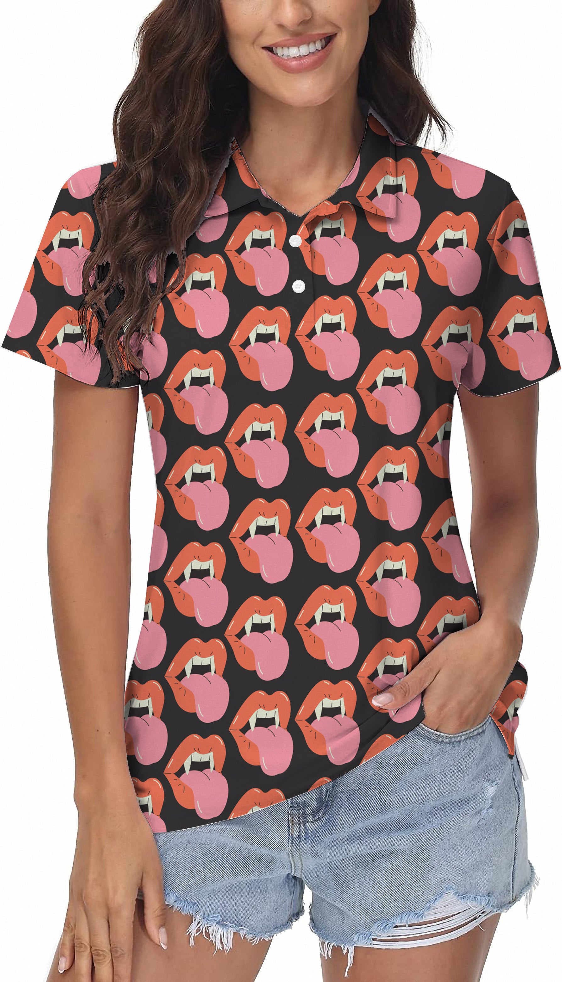 Halloween Vampire Mouth Women's Golf Polo