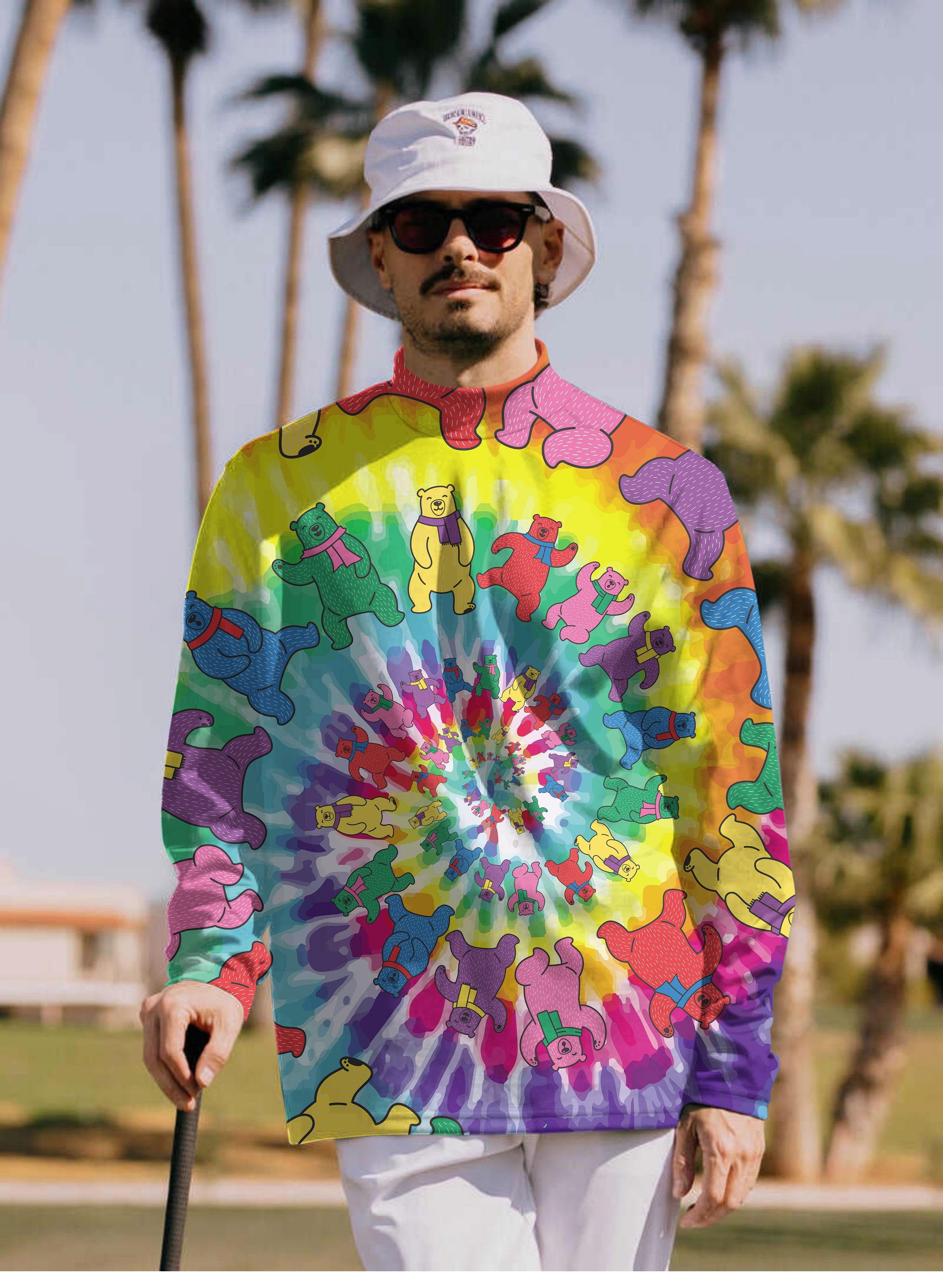 Men's Kaleidoscope Bear Pullover High neck Long/Short sleeve T-Shirt
