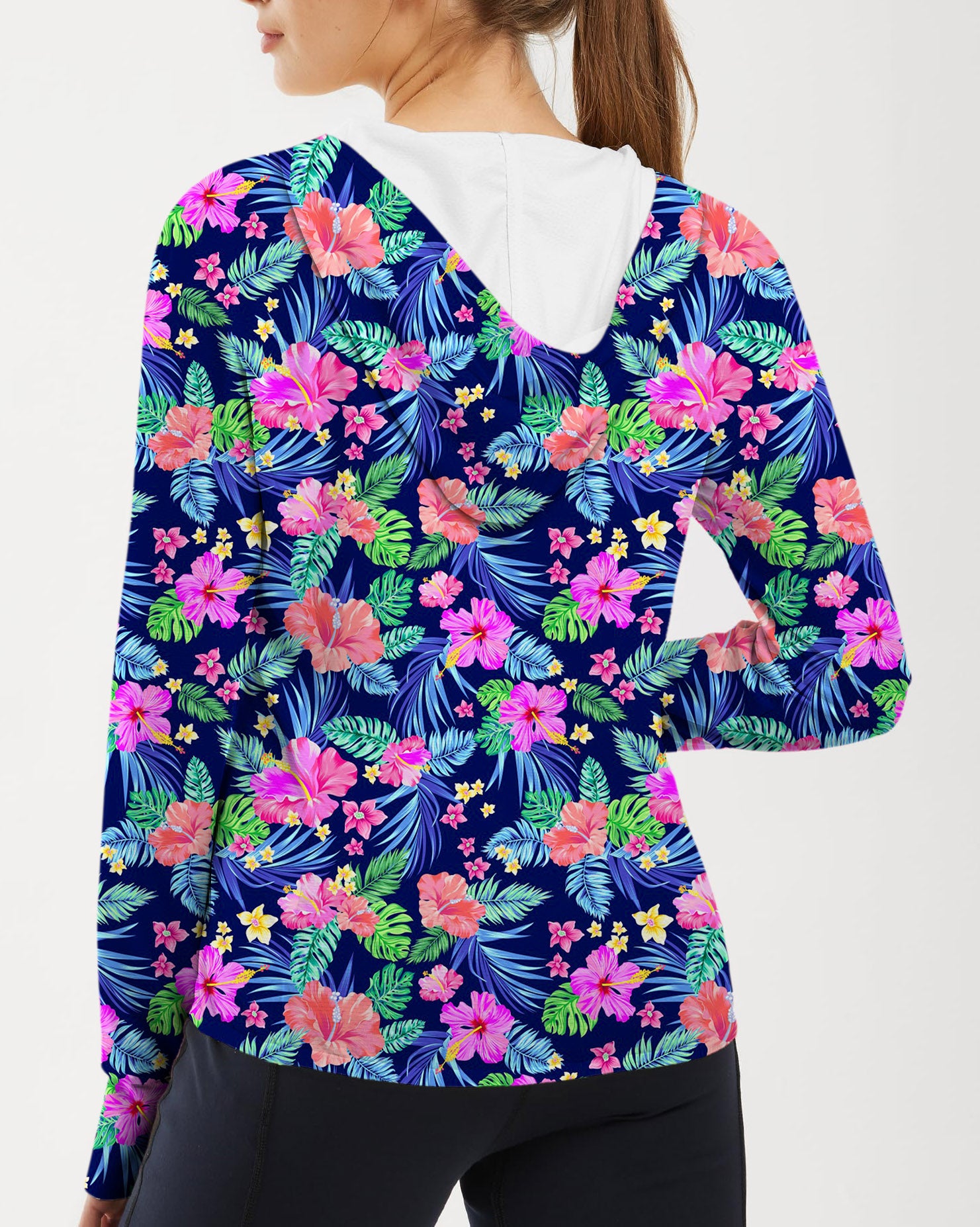 Women's Outdoor Tropical flowers Golf Sun Protection Slim Fit zip hoodies