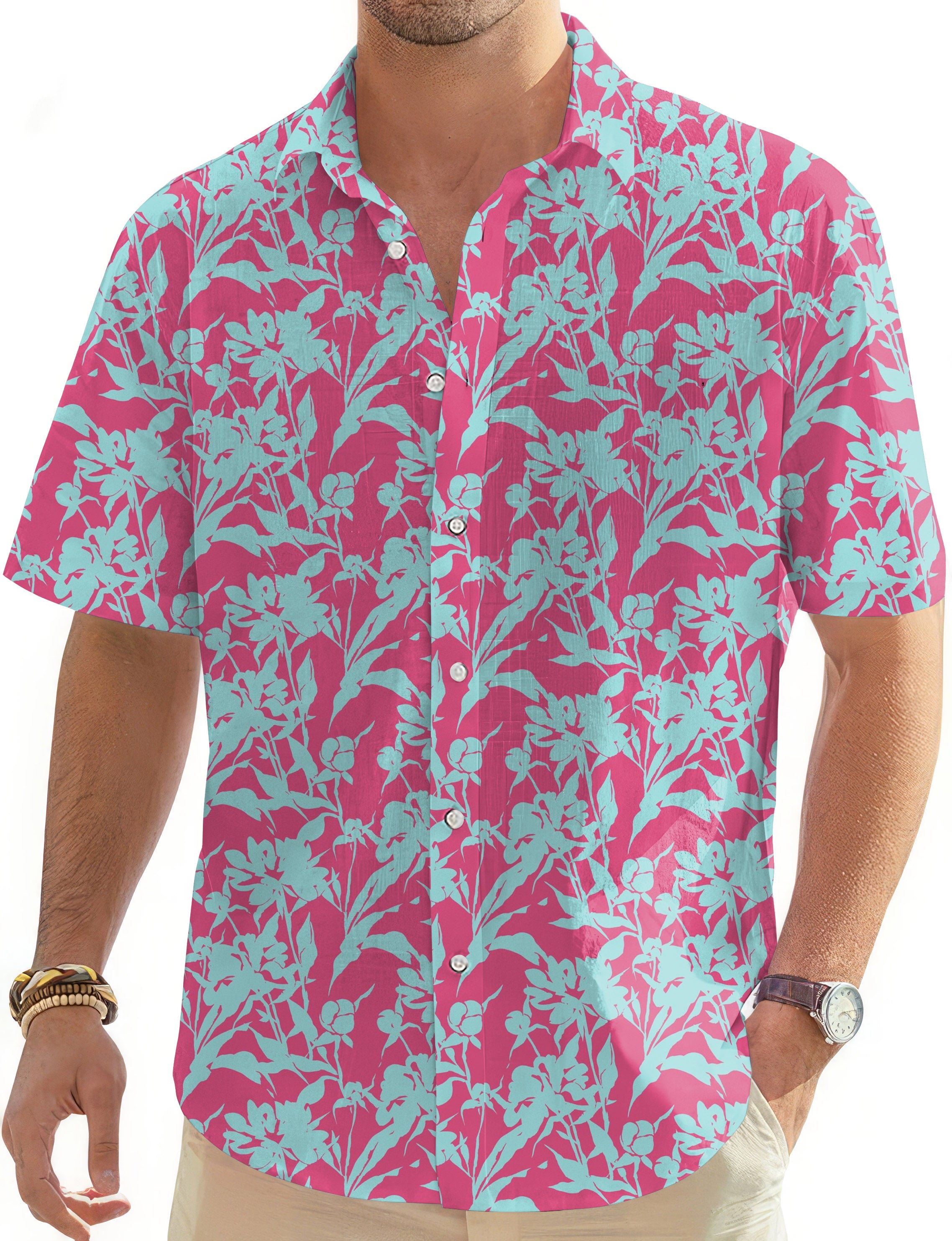 Blue Botanical-Men's Golf Hawaiian Shirts Button Down Shirt