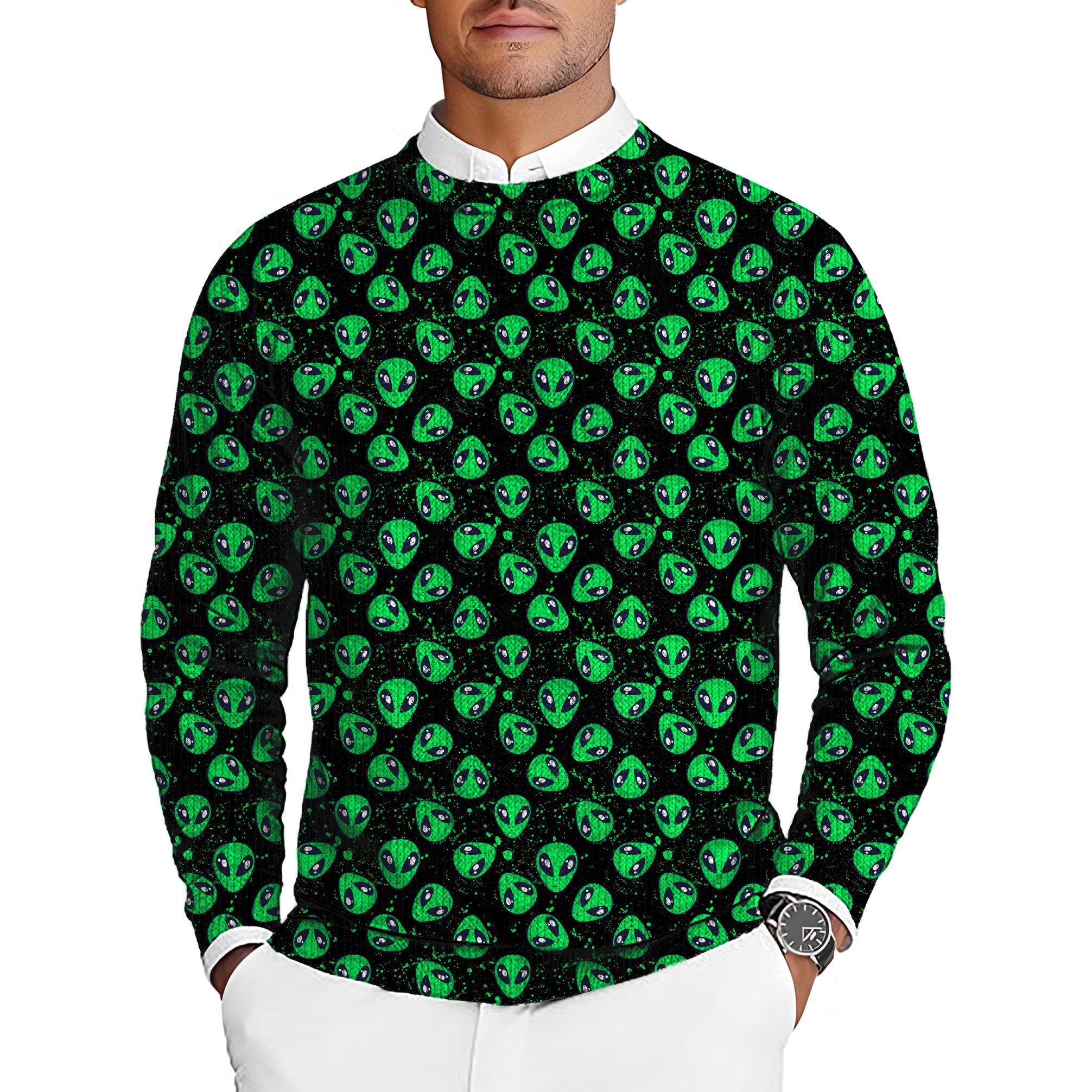 Alien Invasion Men's Golf Crewneck Pullover Sweaters Ugly Sweater