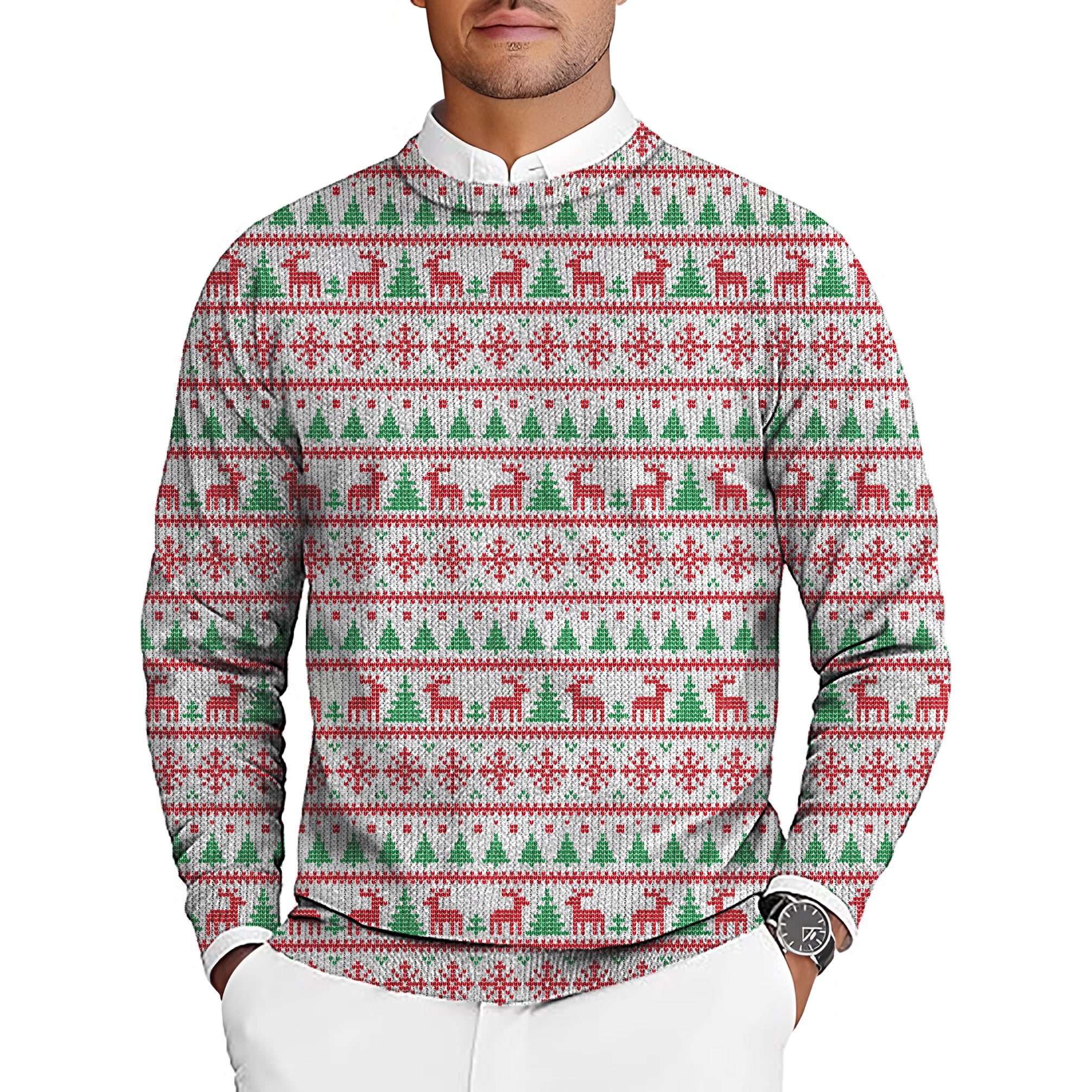 Christmas reindeer Men's Golf Crewneck Pullover Sweaters Ugly Sweater