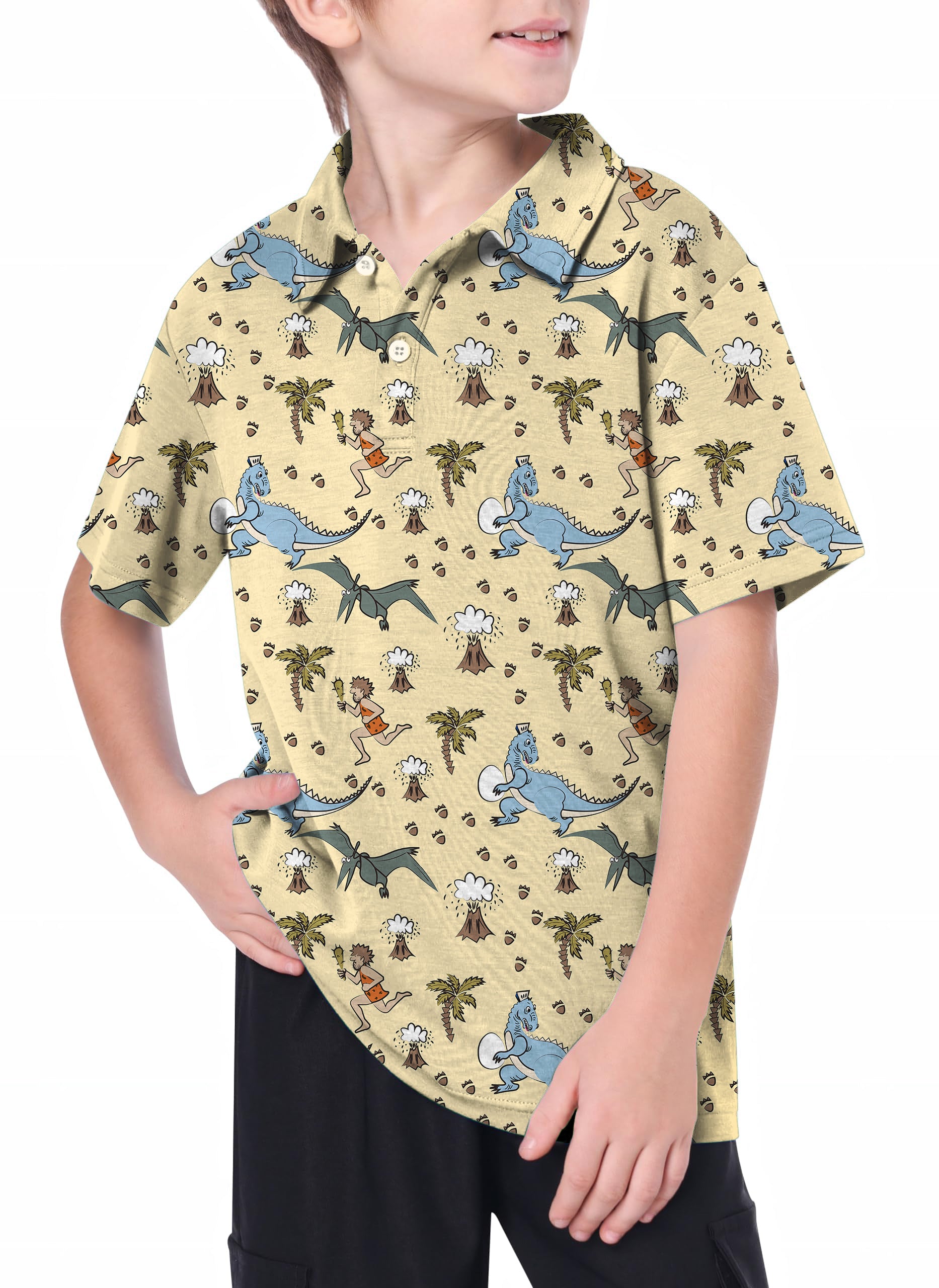 Youth dinosaur wild man volcano Golf Polo