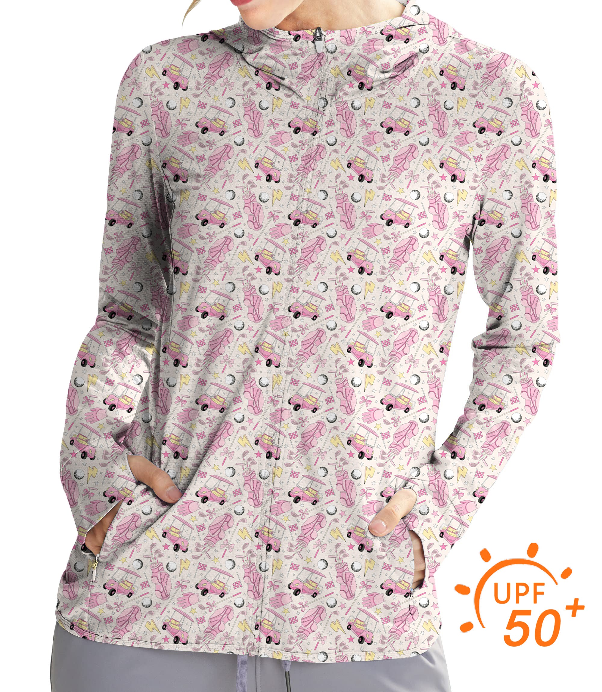 Women's Outdoor Pink Golf Cartoon Golf Sun Protection Slim Fit zip hoodies