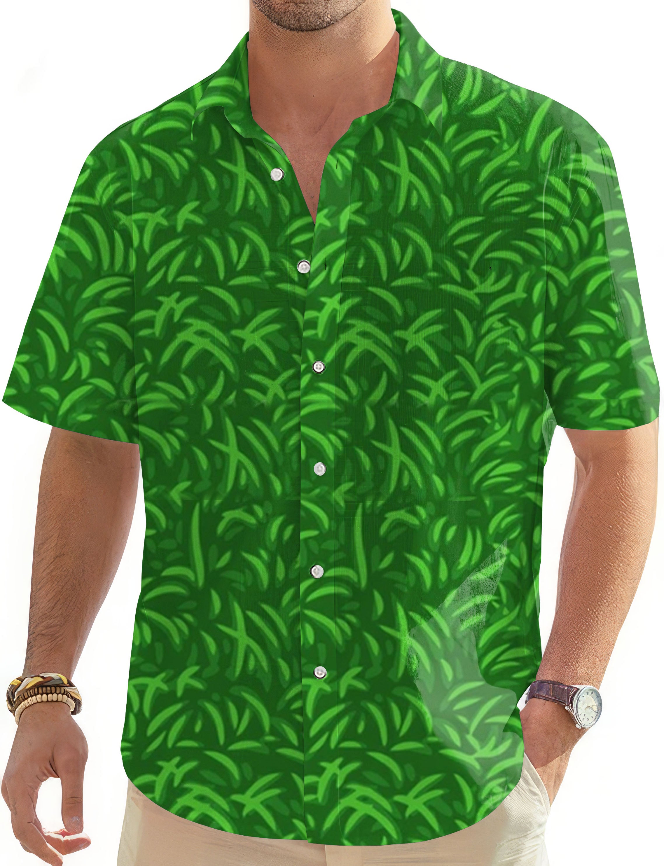 On The Greens-Men's Golf Hawaiian Shirts Button Down Shirt