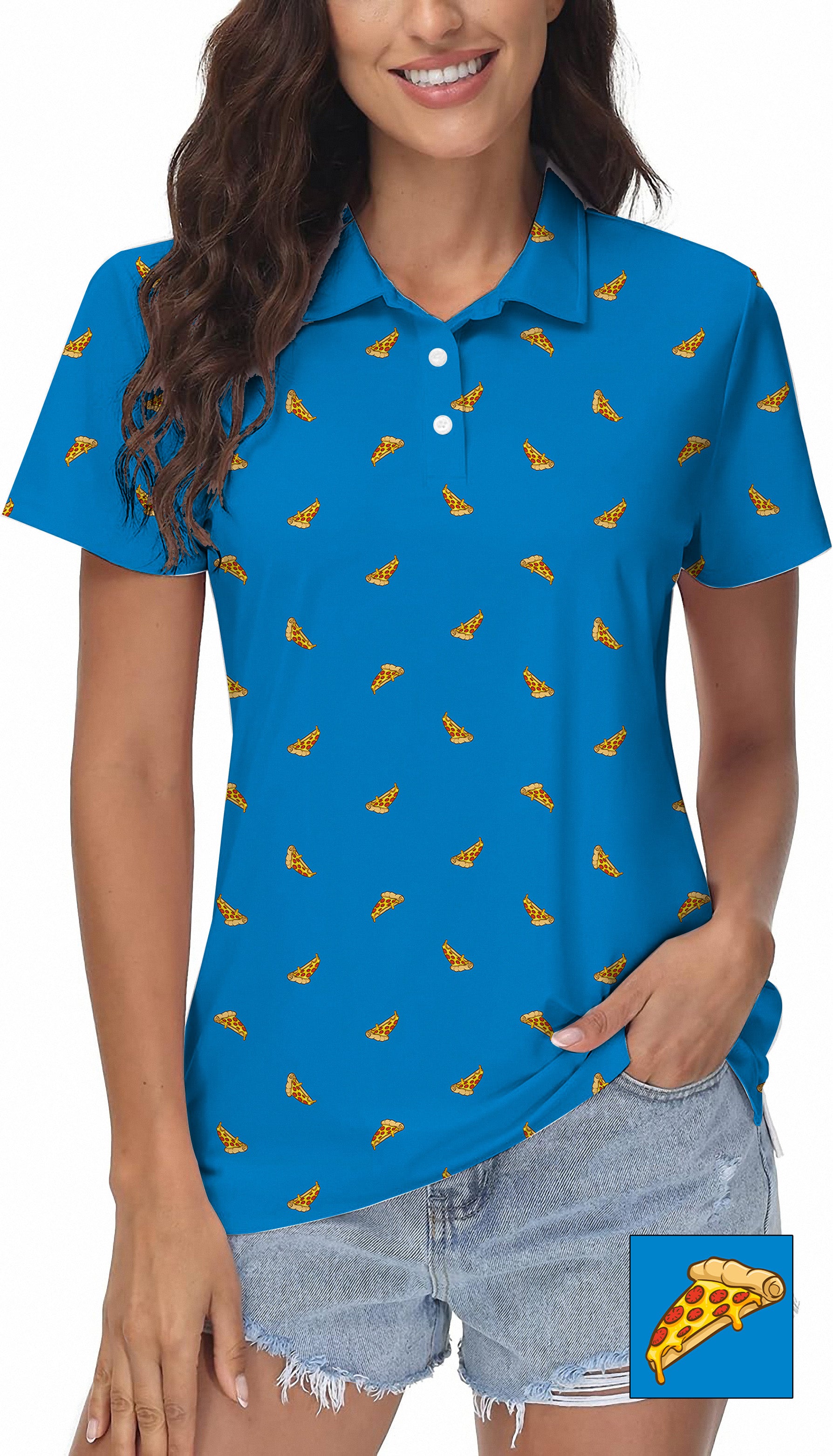 Delicious White Pizza Custom The Background Color Women's Golf Polo