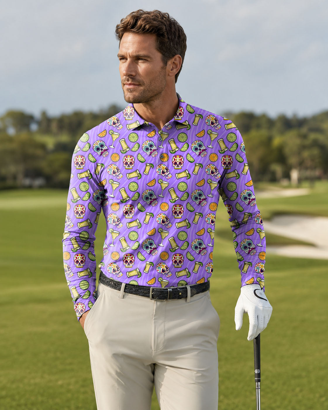 Men's golf Long-sleeved Polo Summer Tequila skull