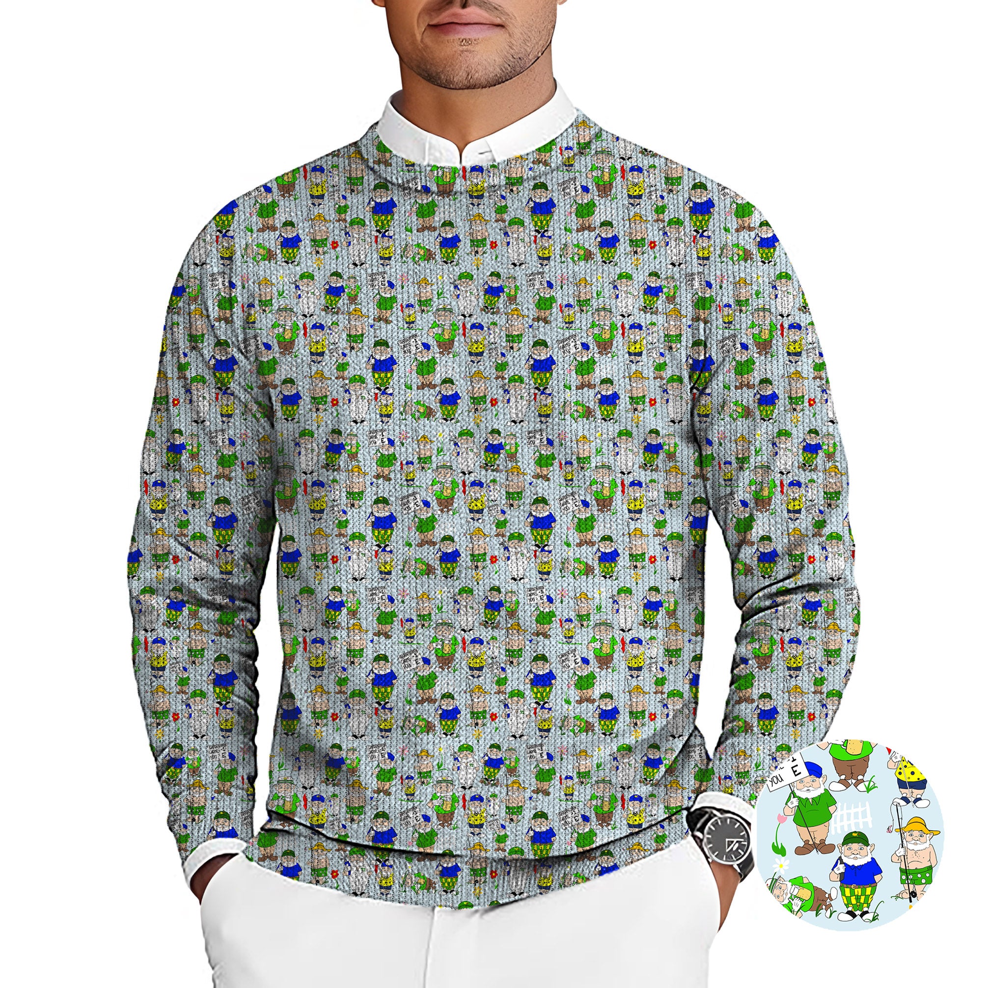 Gnome Garden Open Designer style Men's Golf Crewneck Pullover Sweaters Ugly Sweater
