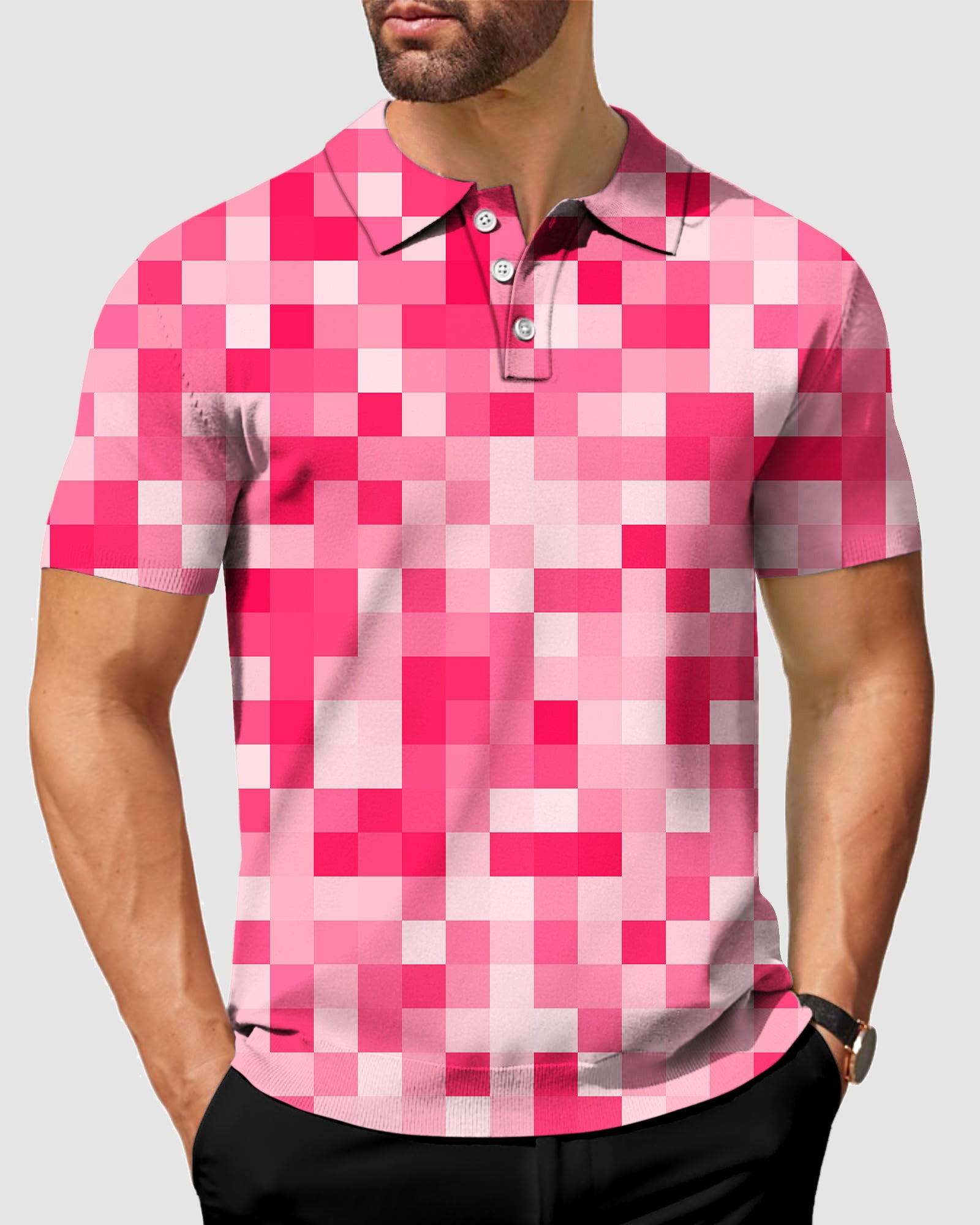 Men's Light Red Pixel Big Polo