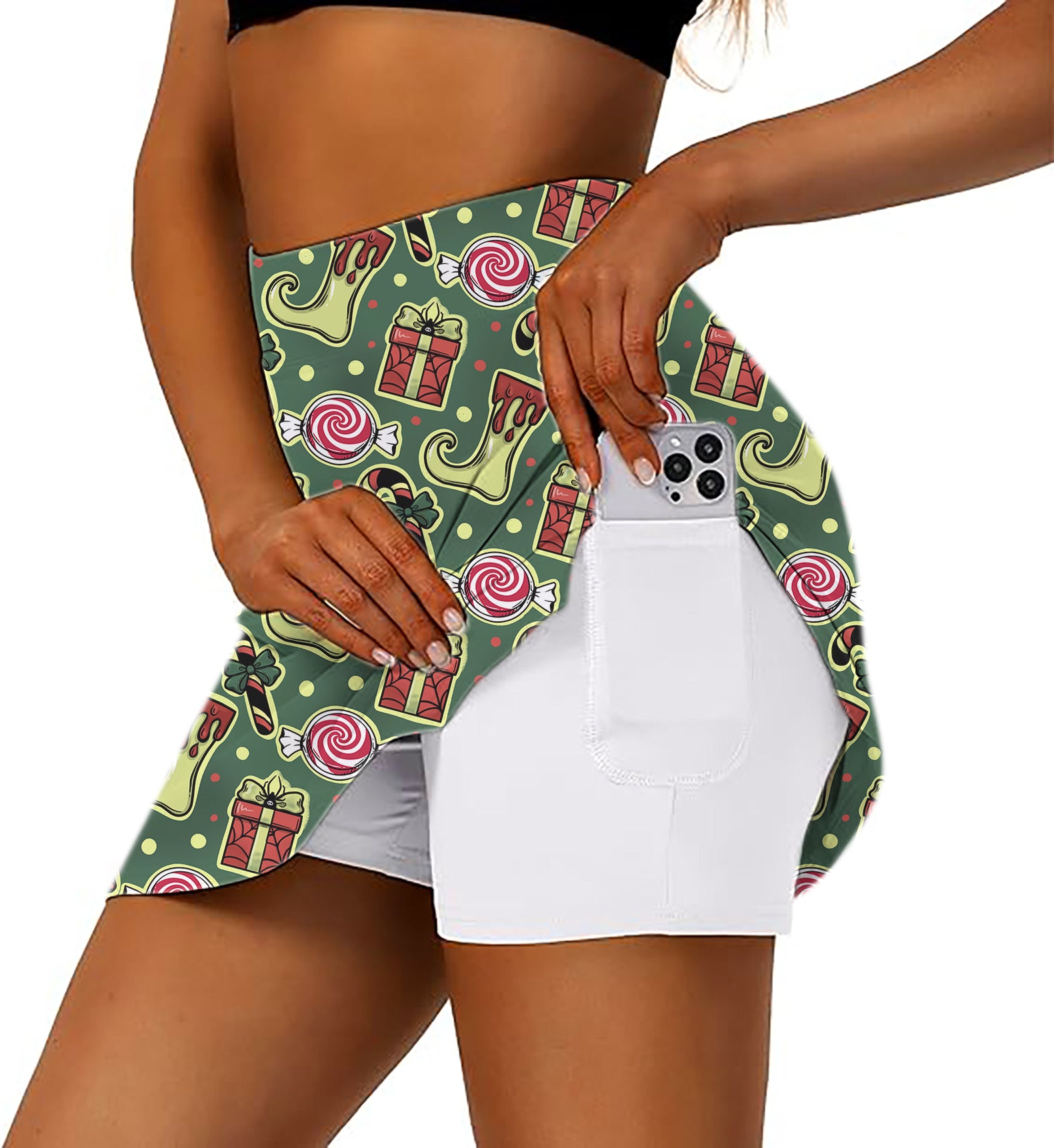 Women's Christmas Sock Gift Golf Skirts Inner Shorts Pocket