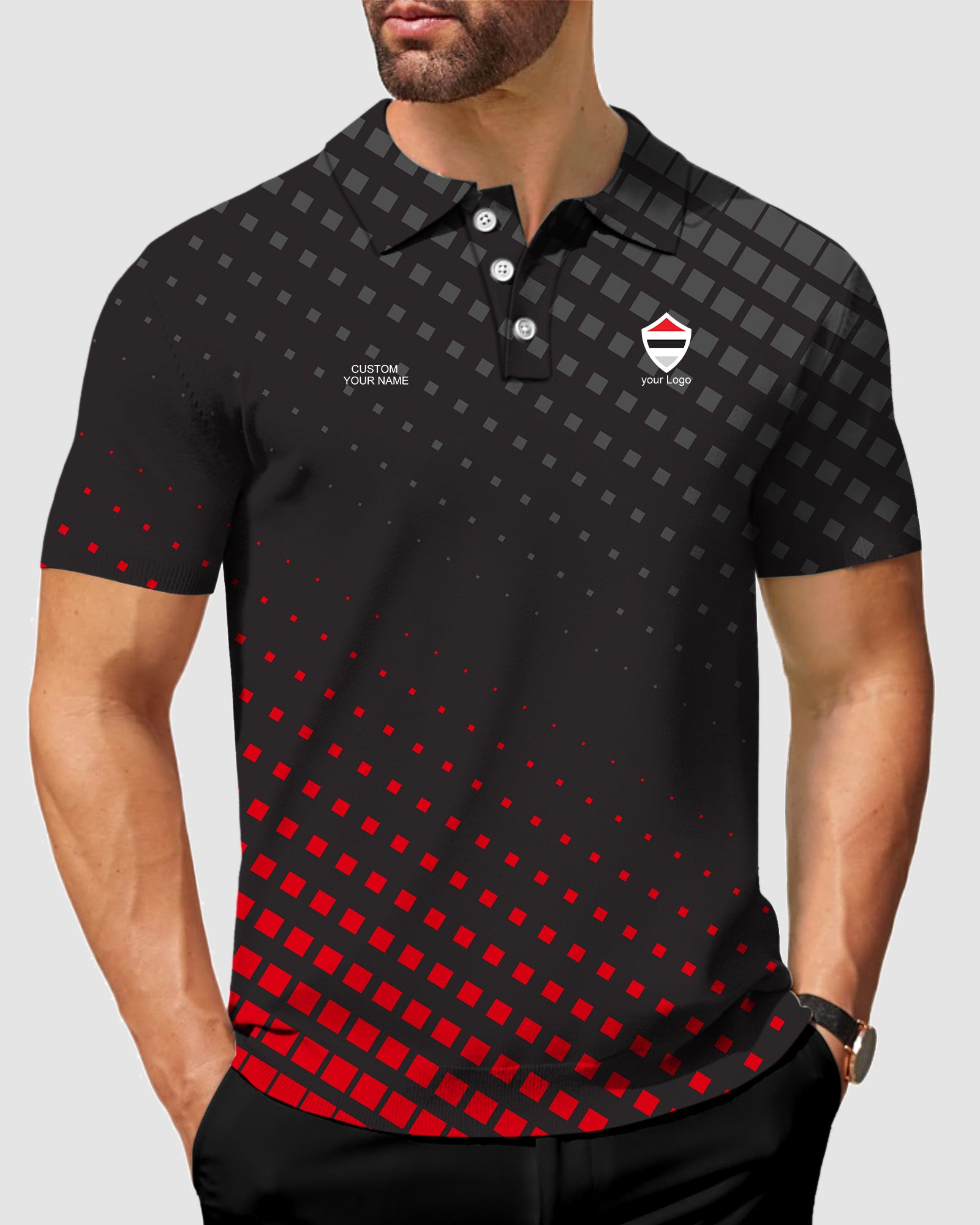 Men's black red sport Team Golf Polo