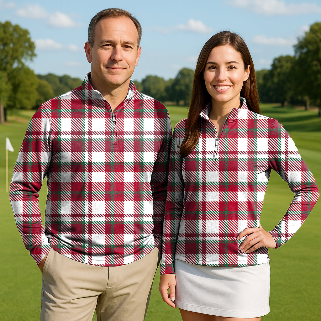 Christmas stripes Couple Golf Active 3/4 Zipper Top Long Sleeves