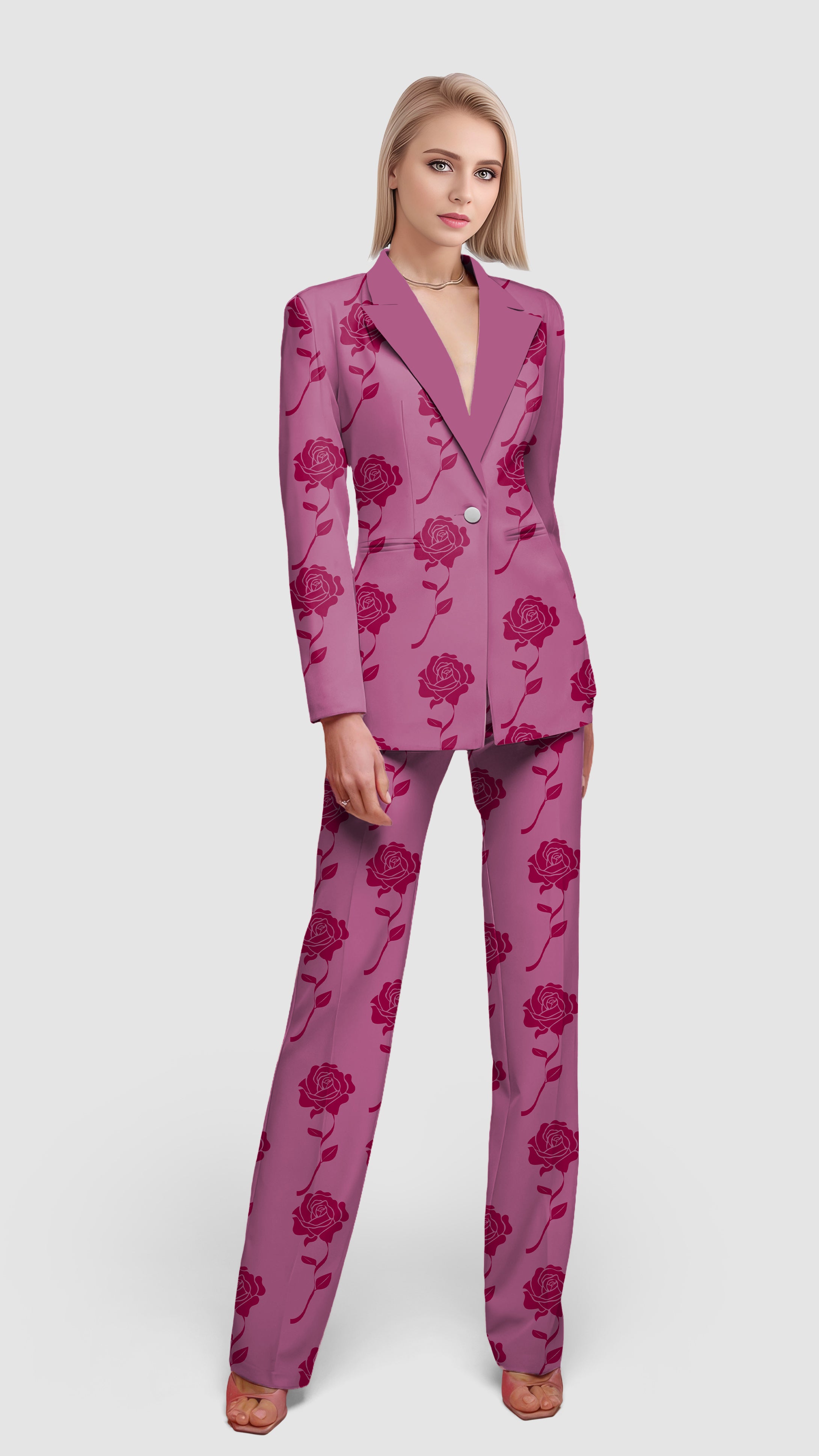 Red Roses Limited Edition-Women's Blazer Casual Work Office Blazer Suit set