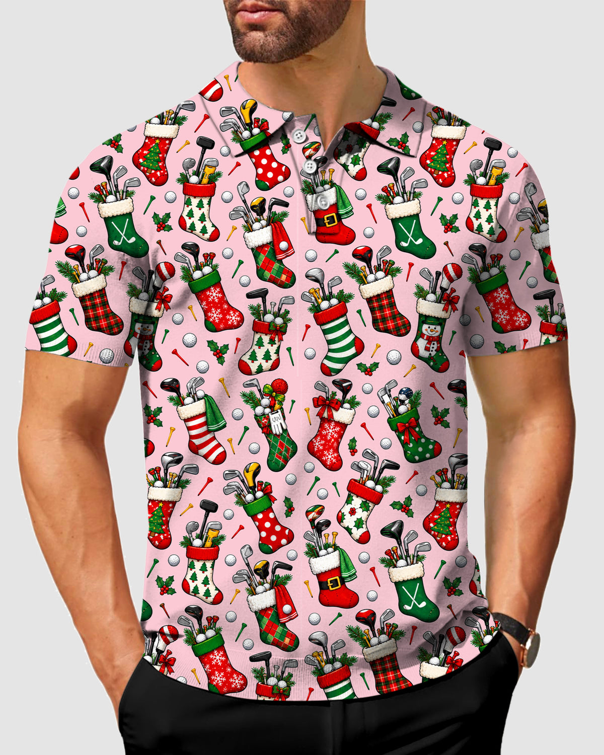 Men's Christmas Stocking Pink Designer style Sam’s Weird Studio Polo Sam’s Weird Studio