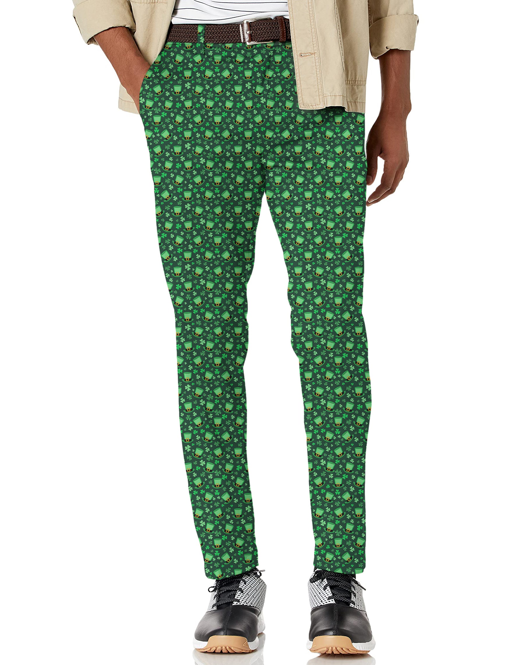 Men's Leprechaun hat clover leaf St. Patrick's Day Stretch Golf Pants