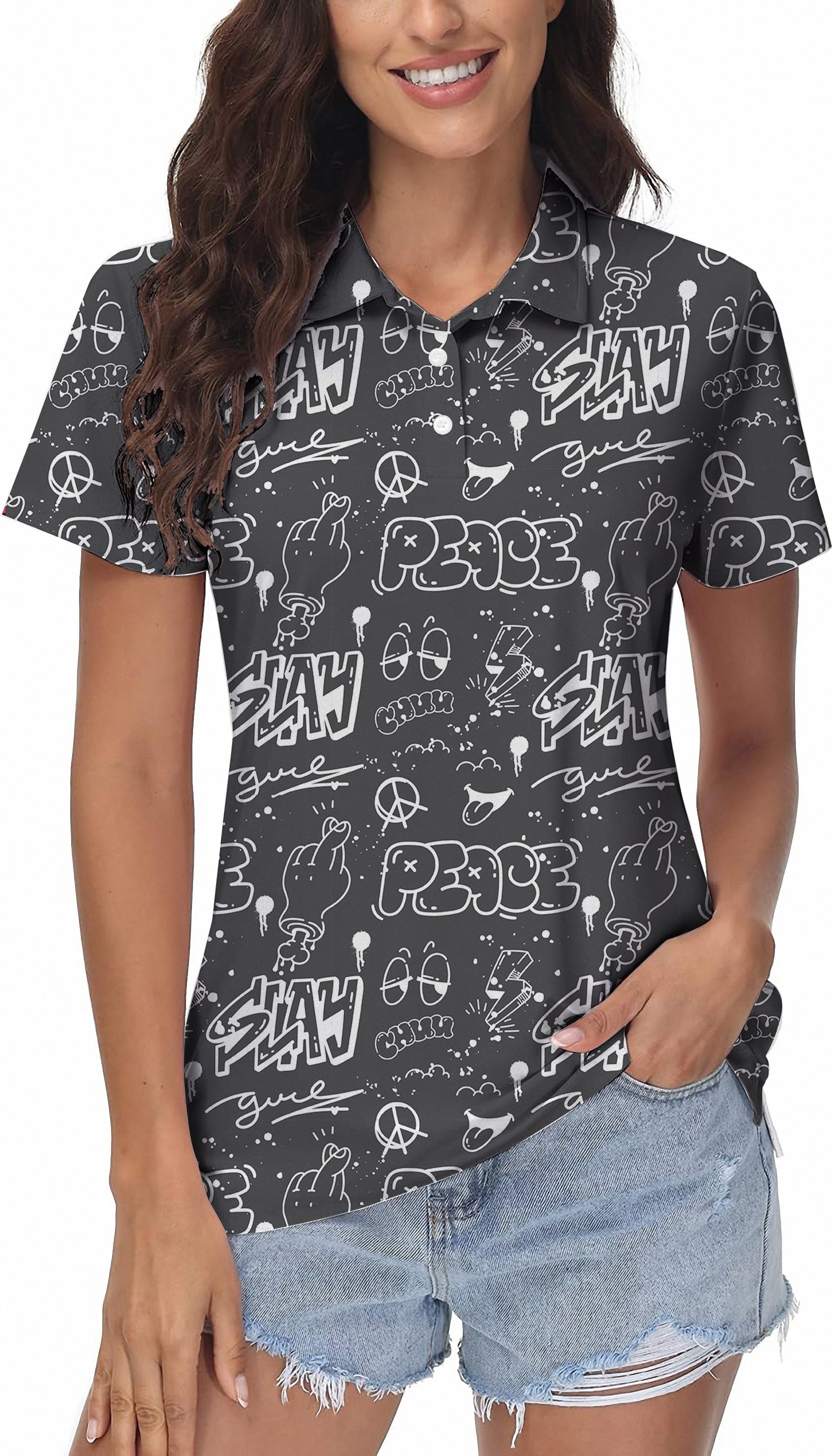 Gray Slay Peace Women's Golf Polo
