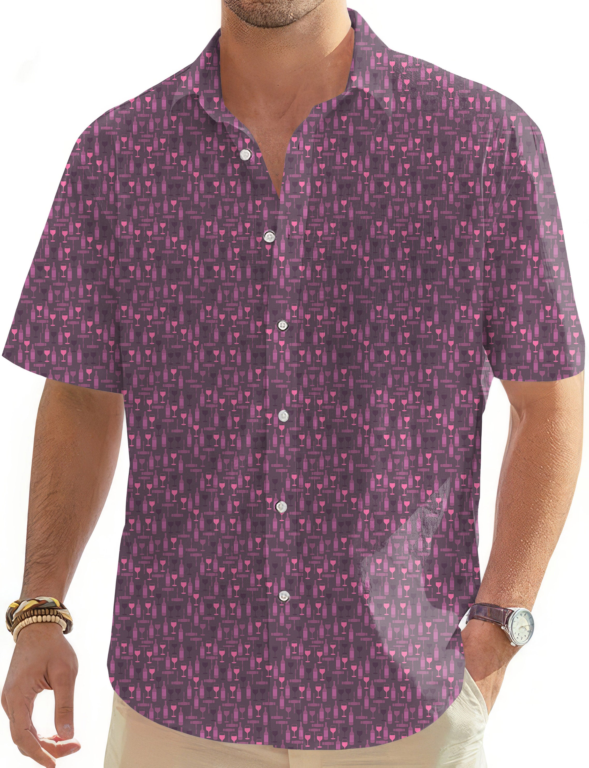 Wine Life Men's Golf Hawaiian Shirts Button Down Shirt
