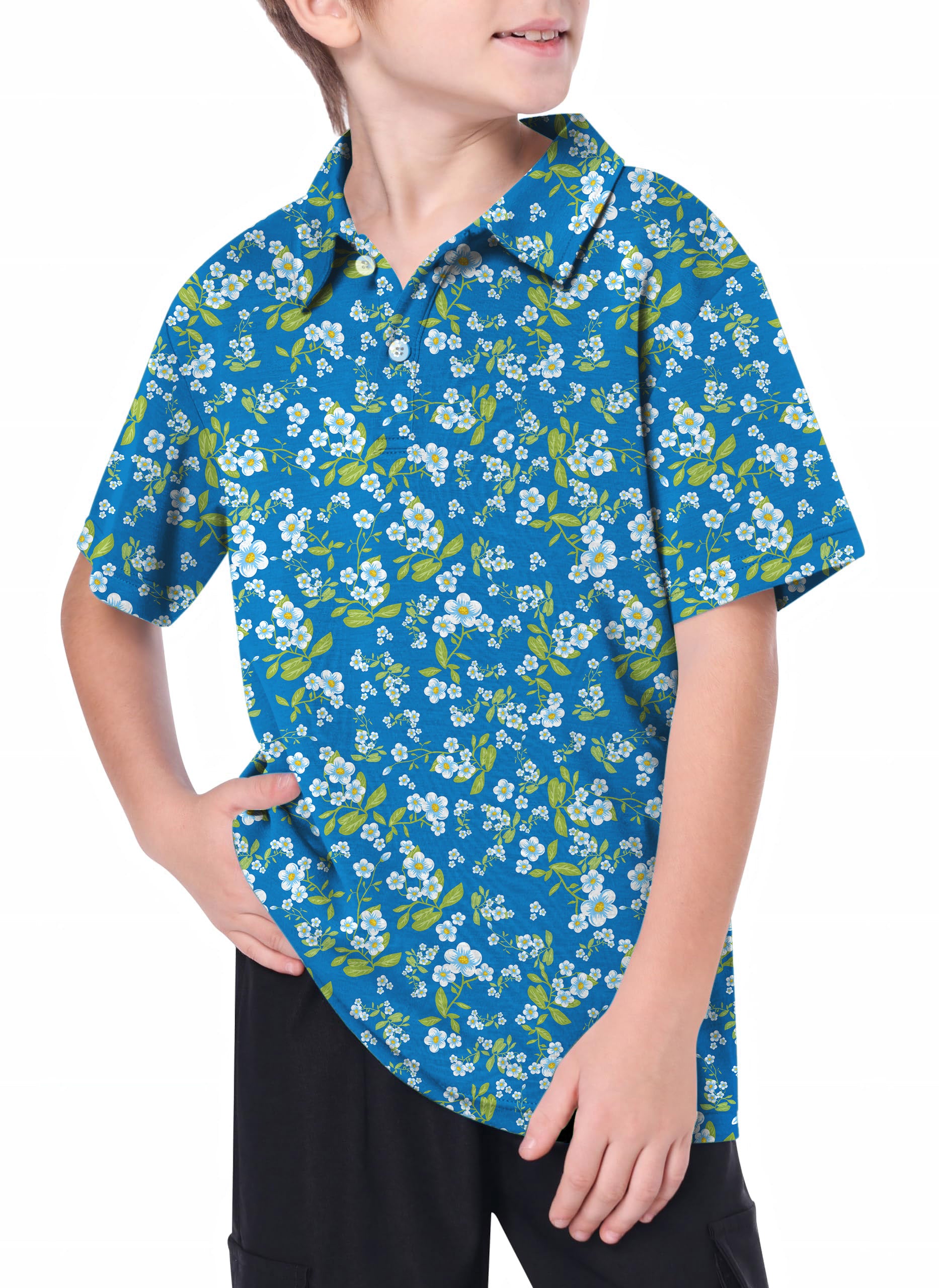 Youth Blue Daisy Golf Polo