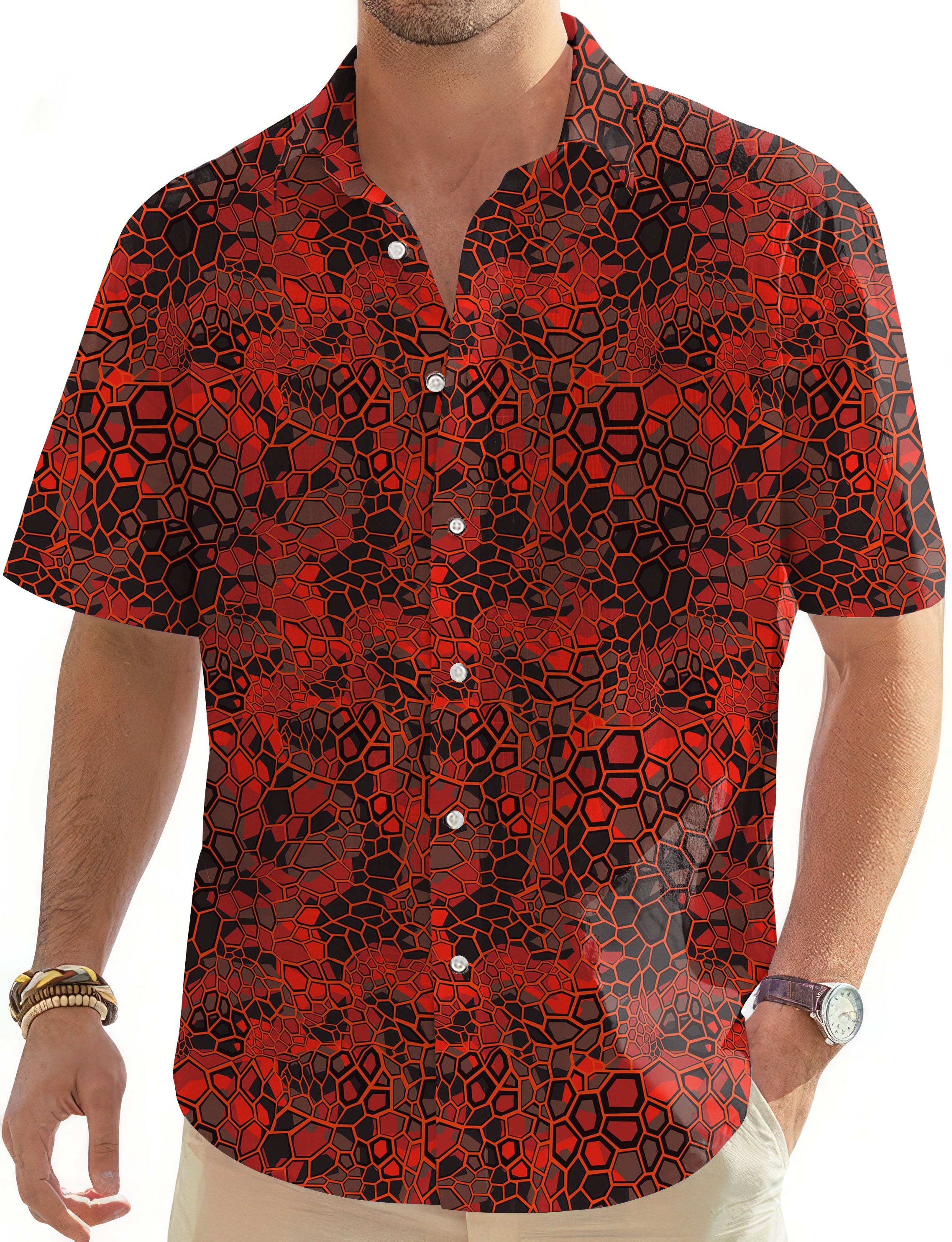 Red Dragonscale-Men's Golf Hawaiian Shirts Button Down Shirt